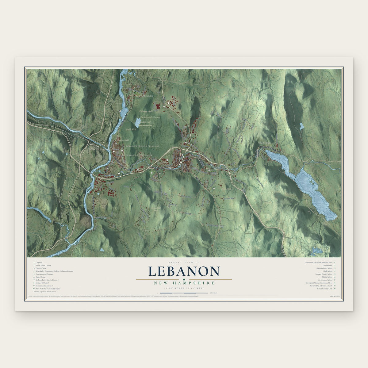 Lebanon, New Hampshire map print, the full design