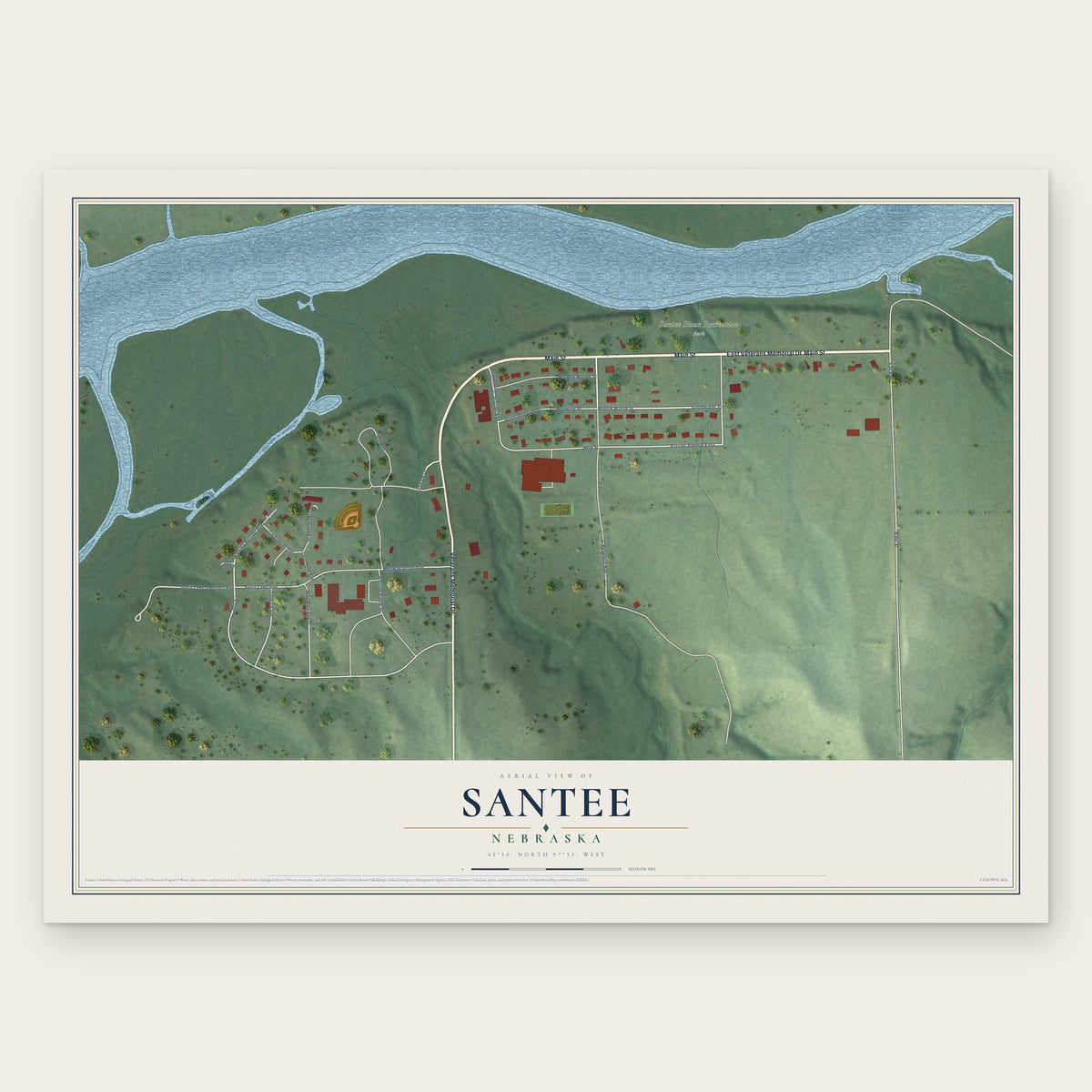 Santee, Nebraska map print, the full design