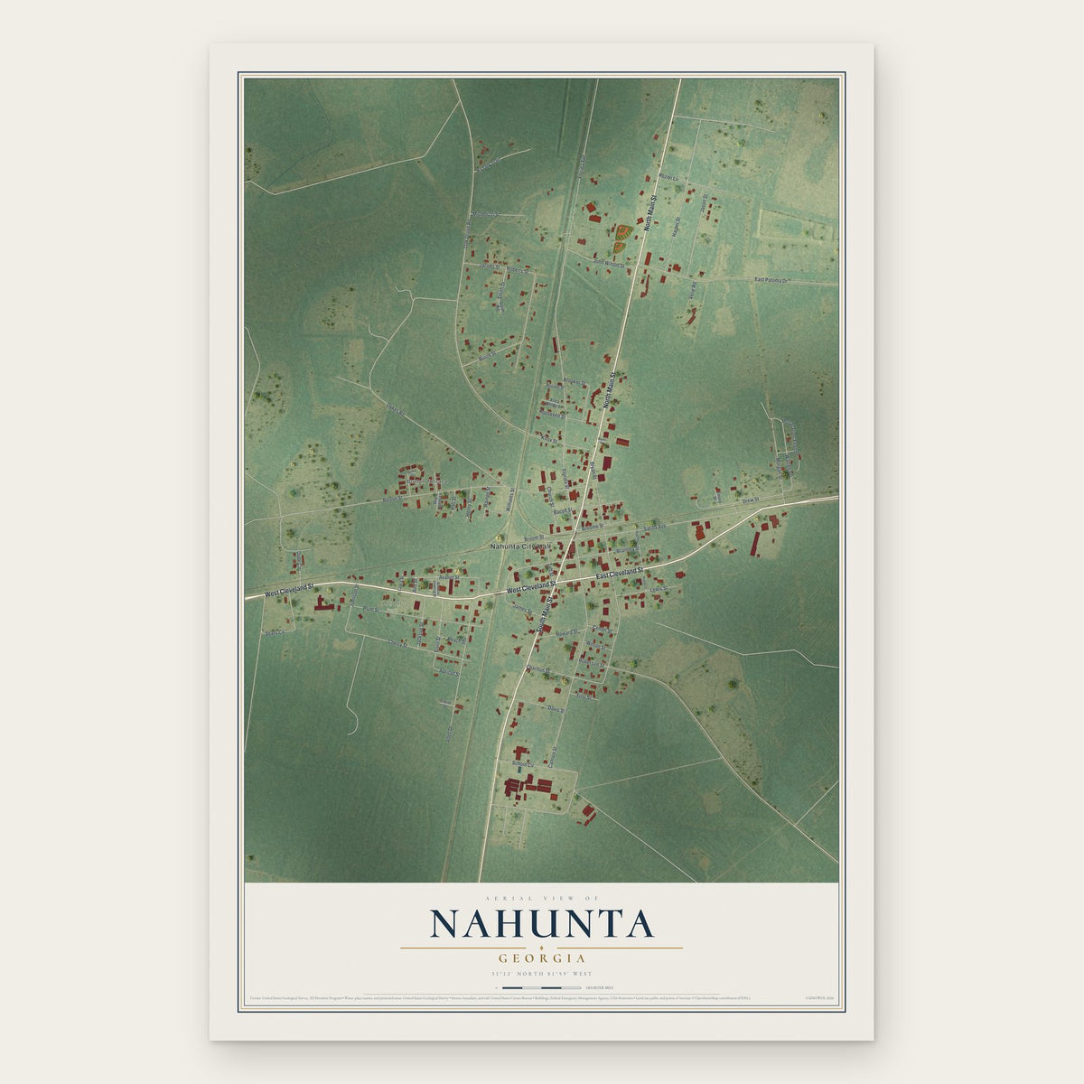 Nahunta, Georgia map print, the full design