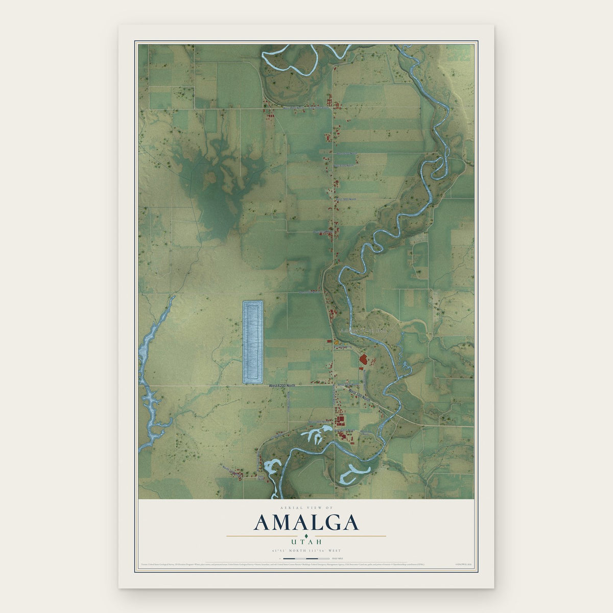 Amalga, Utah map print, the full design
