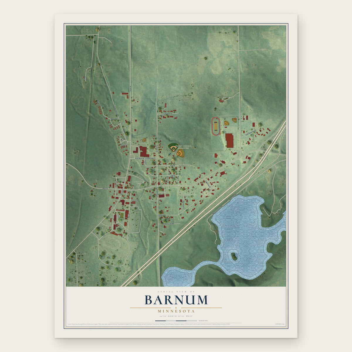 Barnum, Minnesota map print, the full design