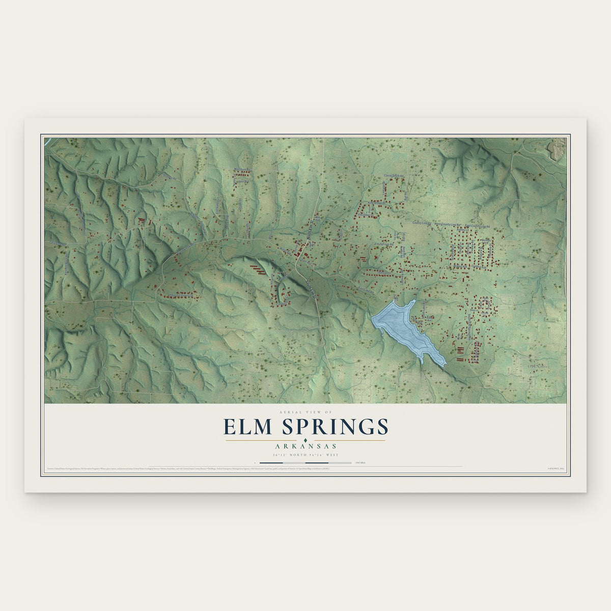 Elm Springs, Arkansas map print, the full design