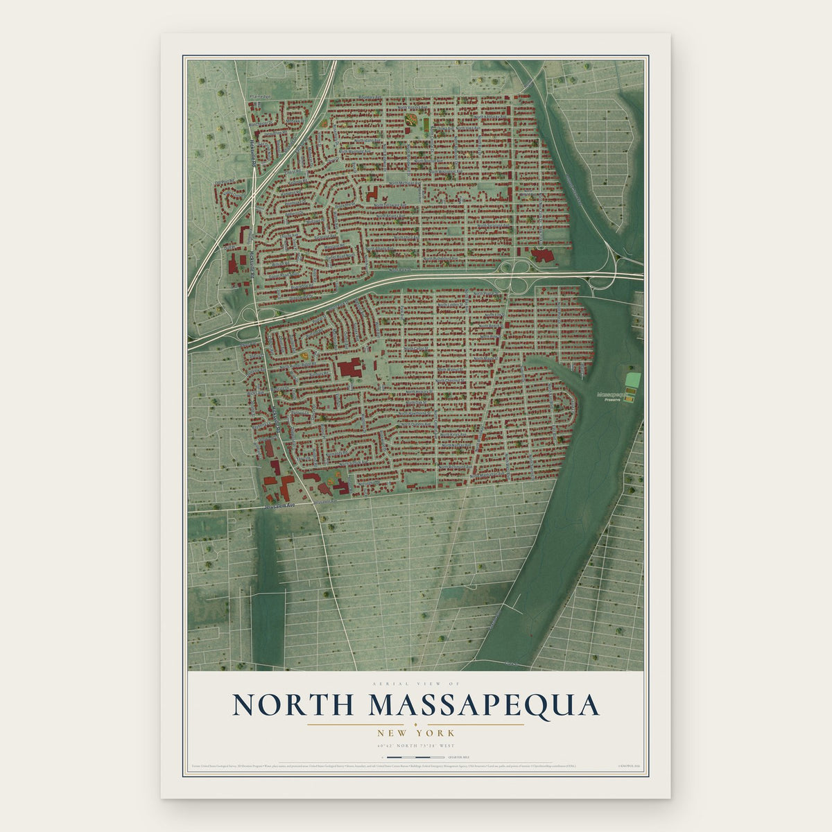 North Massapequa, New York map print, the full design