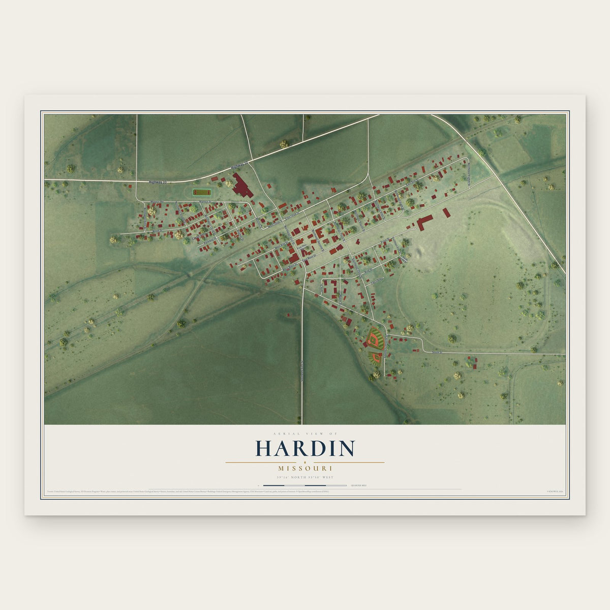 Hardin, Missouri map print, the full design