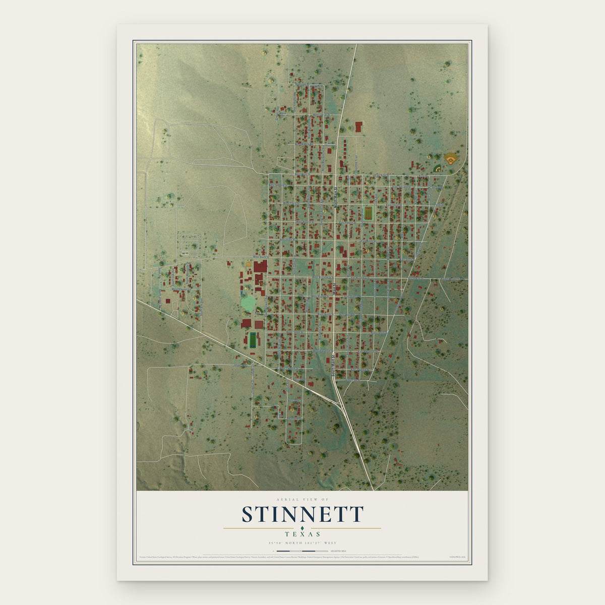Stinnett, Texas map print, the full design