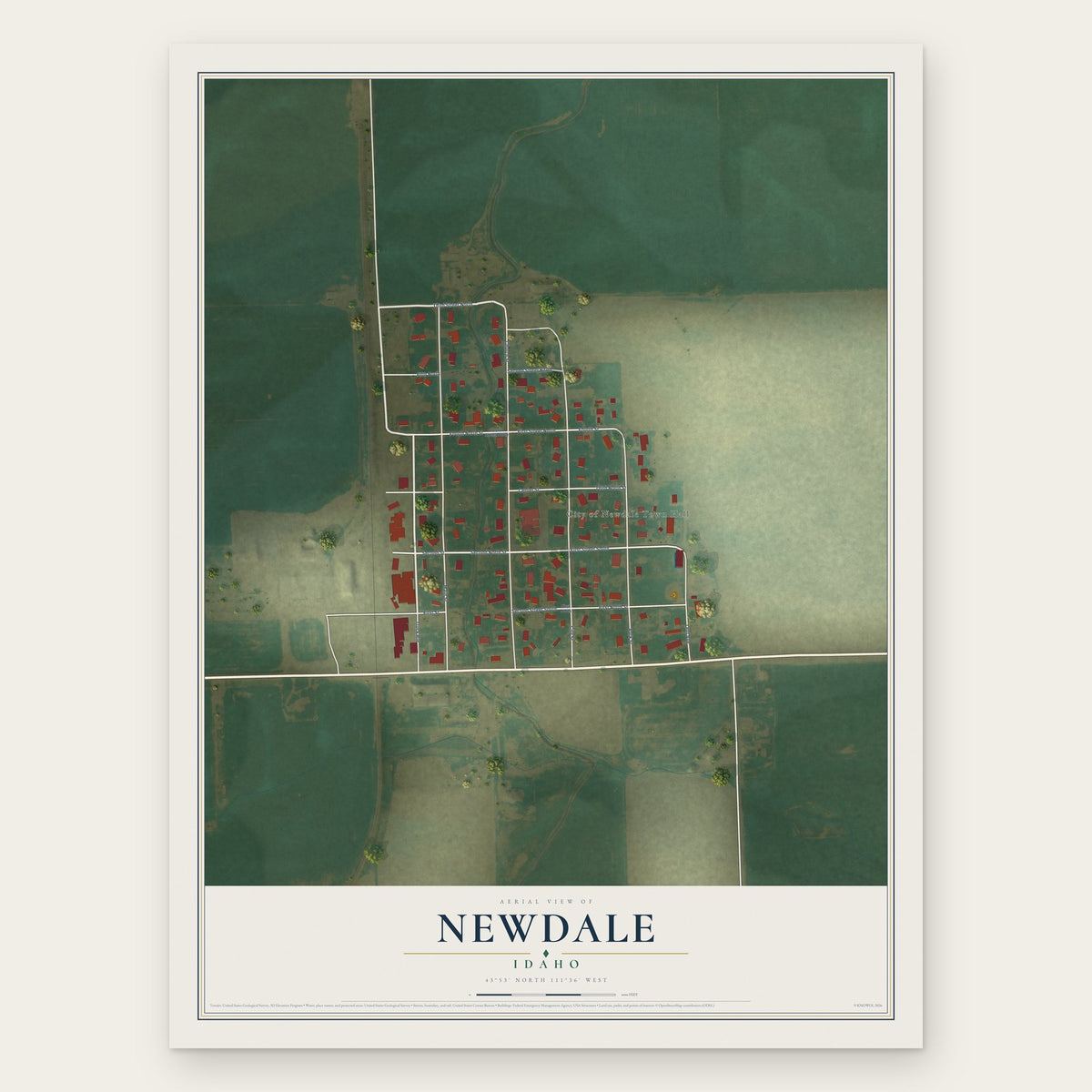 Newdale, Idaho map print, the full design