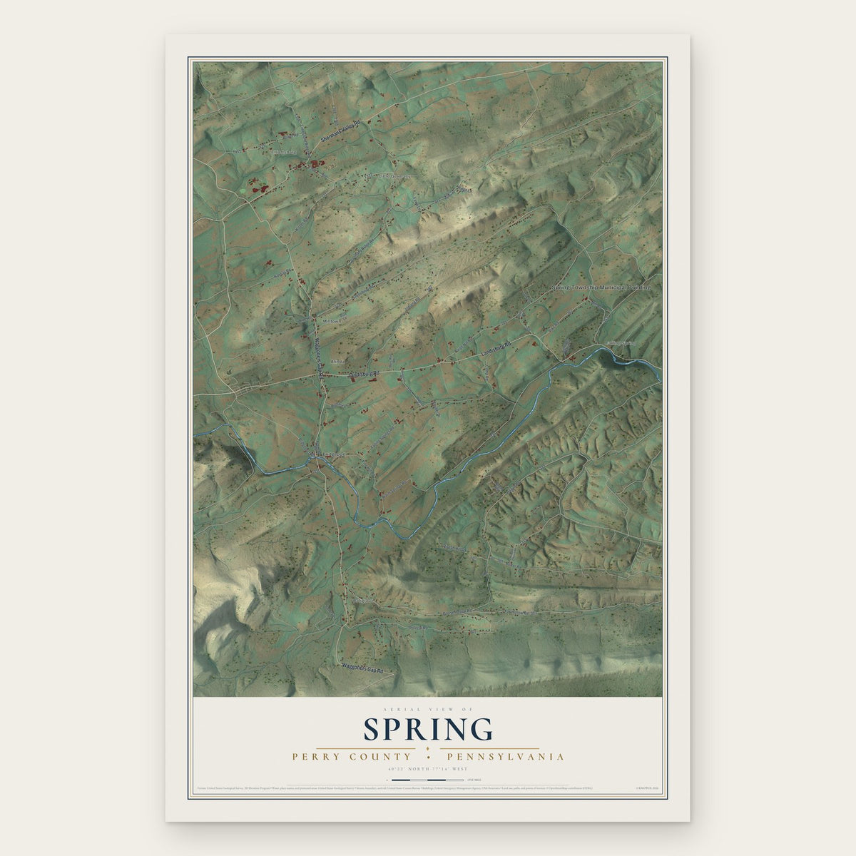 Spring, Perry County, Pennsylvania map print, the full design