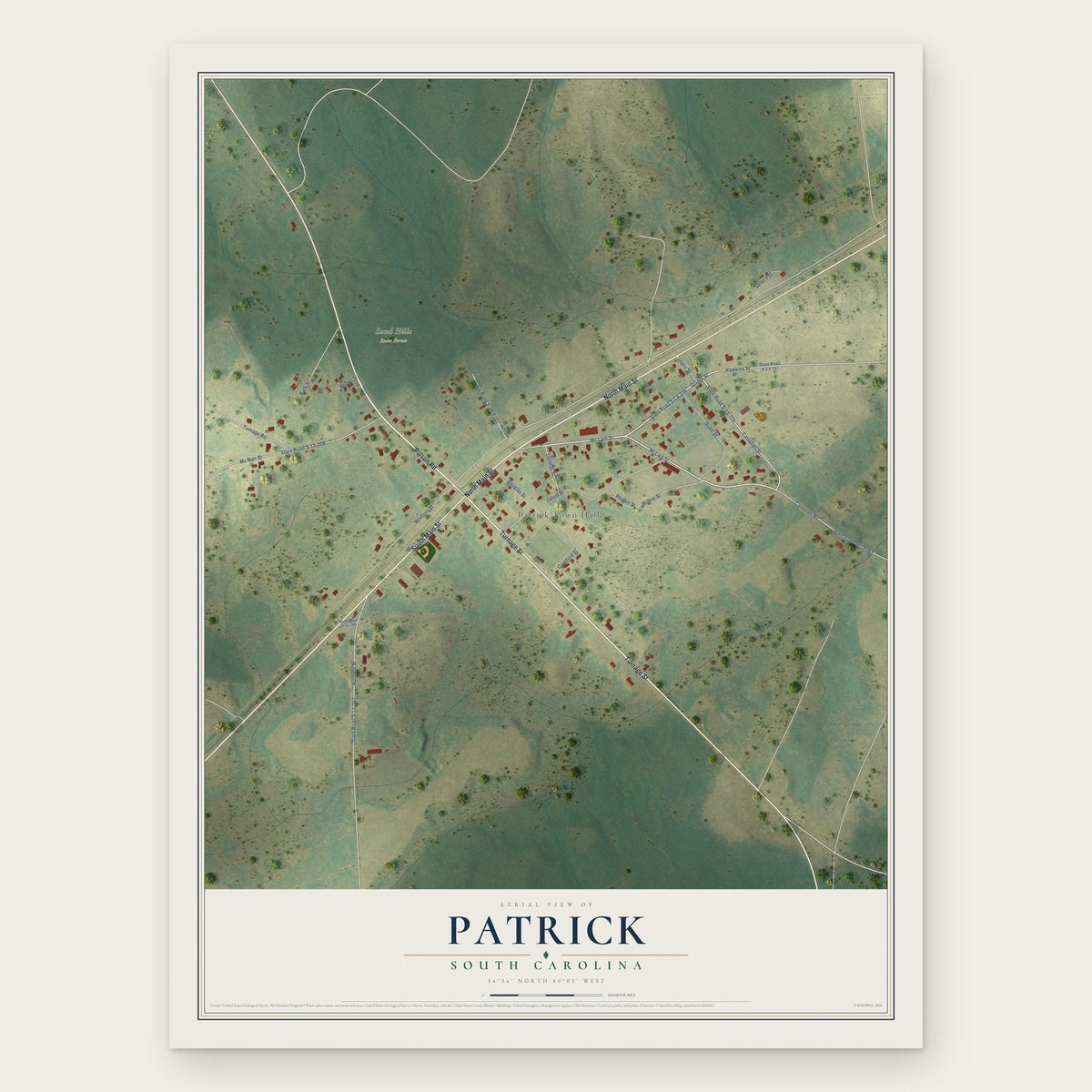 Patrick, South Carolina map print, the full design