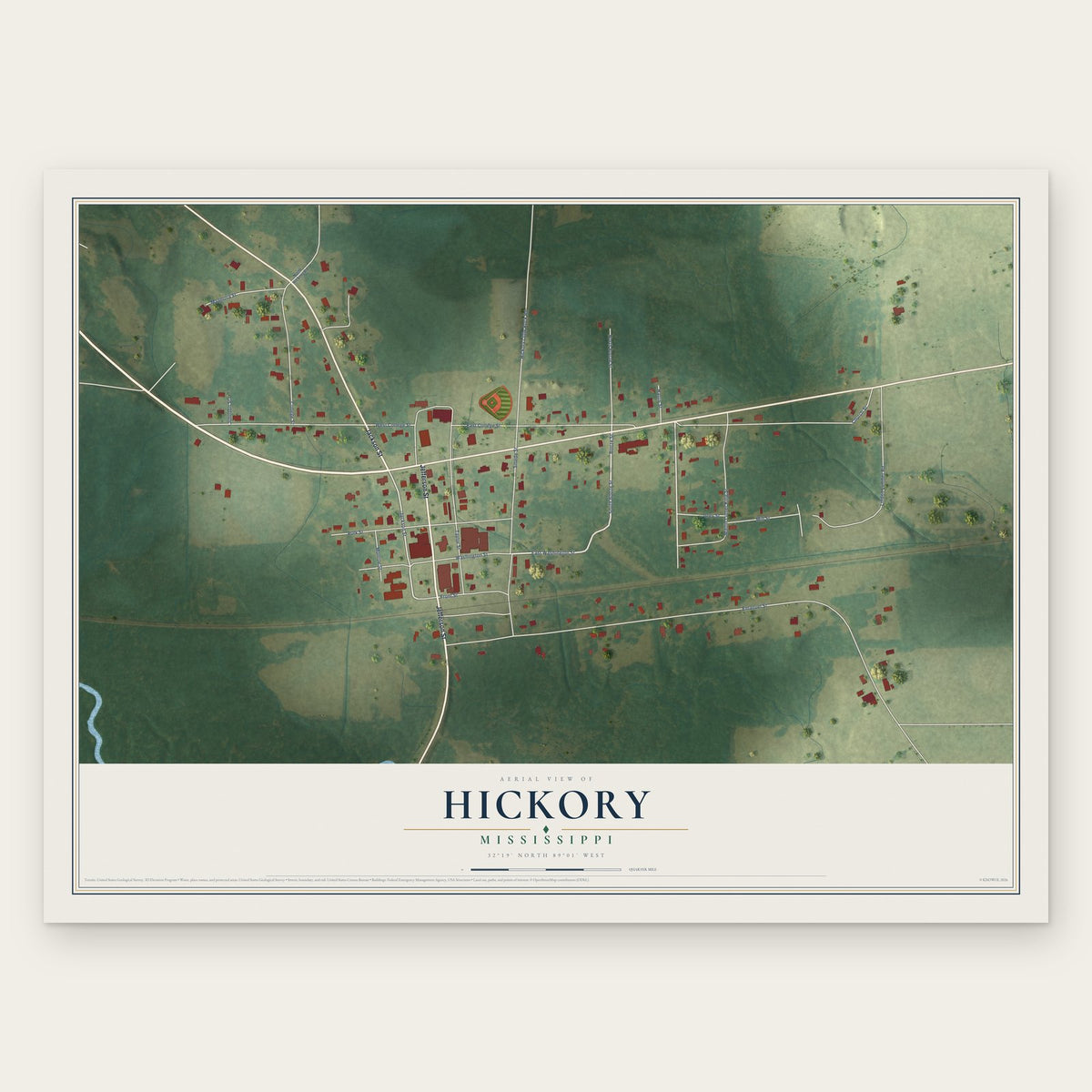 Hickory, Mississippi map print, the full design
