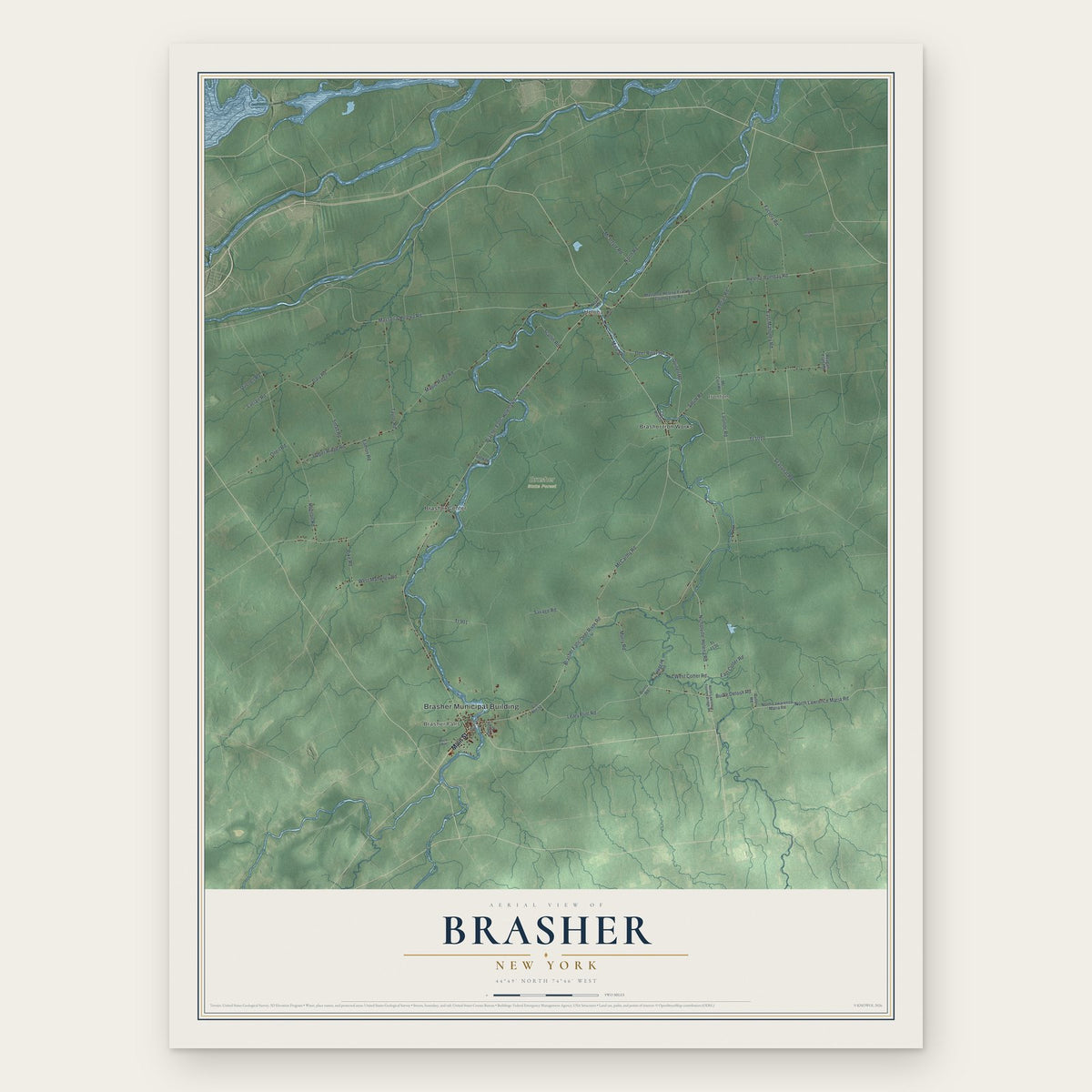 Brasher, New York map print, the full design