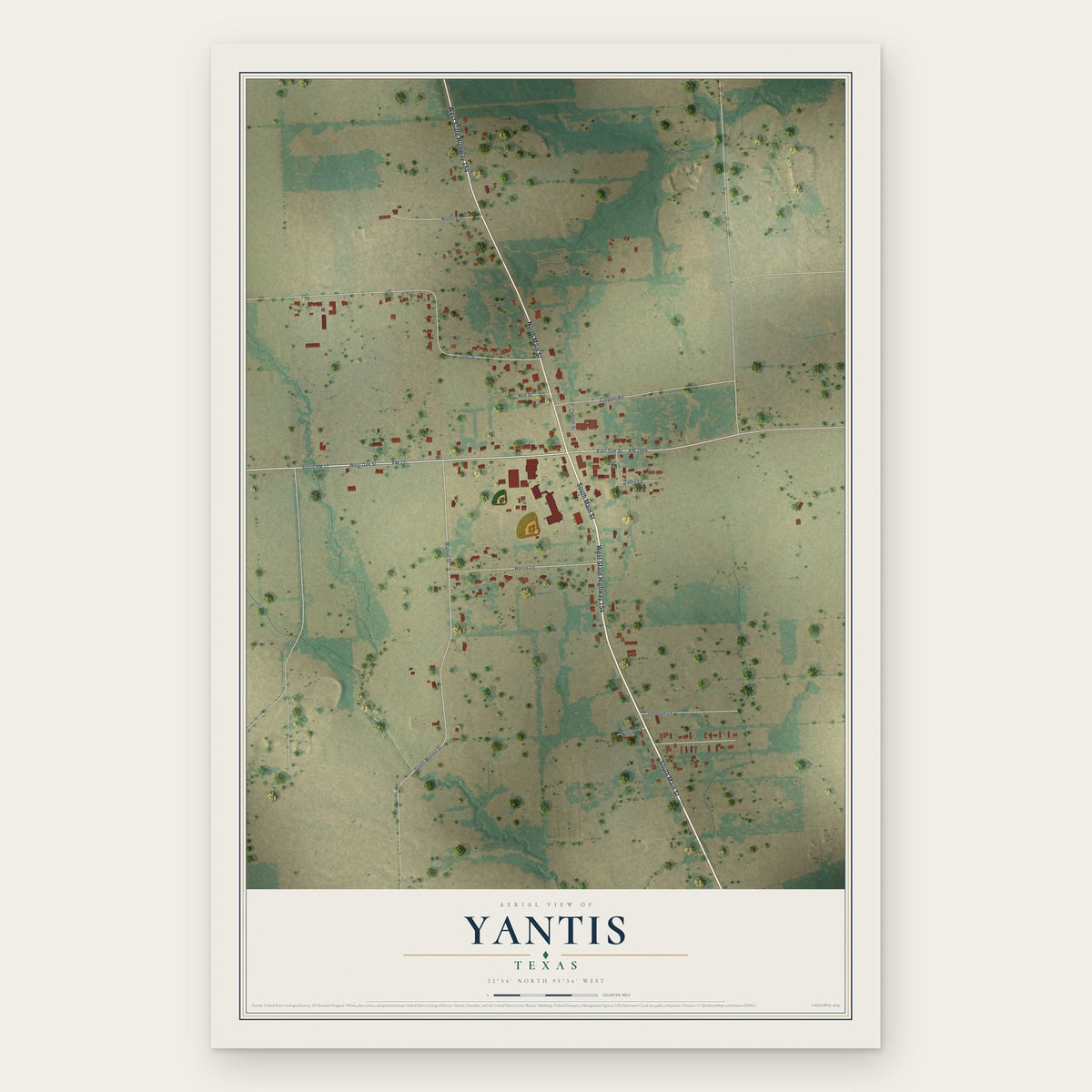 Yantis, Texas map print, the full design