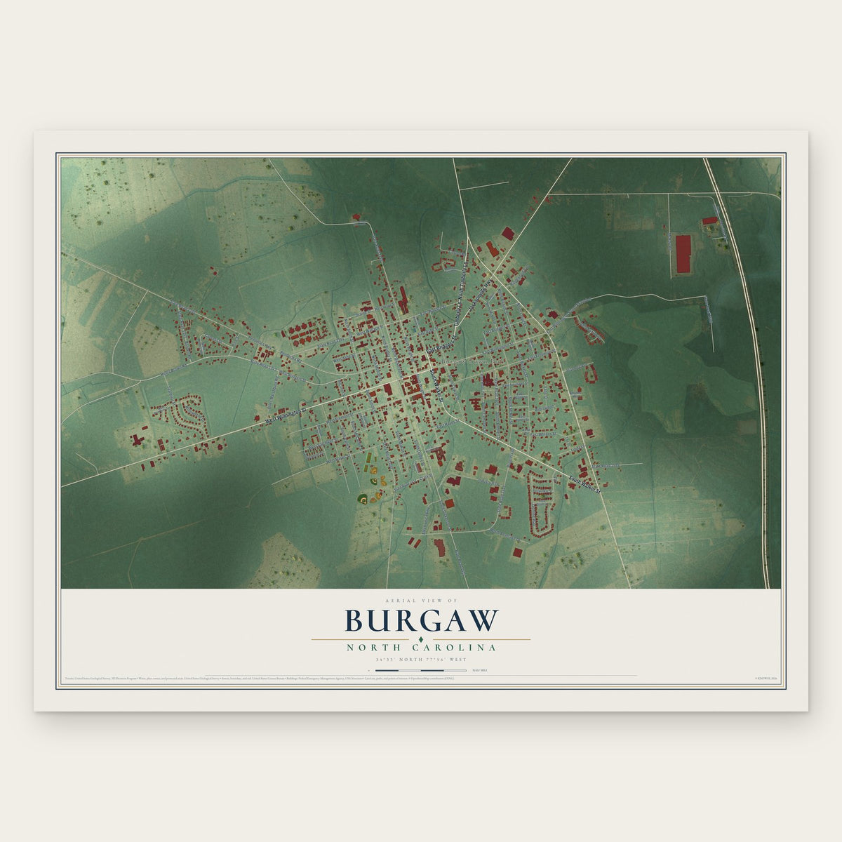 Burgaw, North Carolina map print, the full design