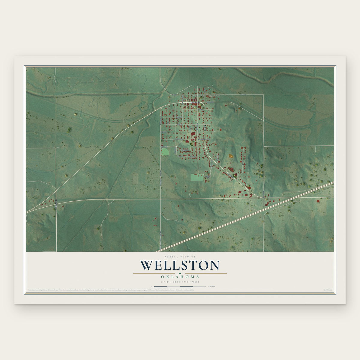 Wellston, Oklahoma map print, the full design