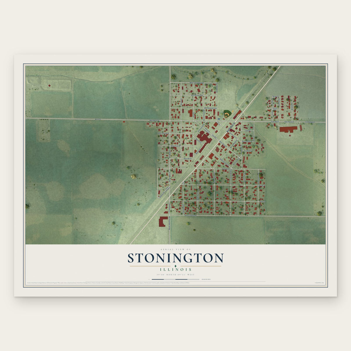 Stonington, Illinois map print, the full design