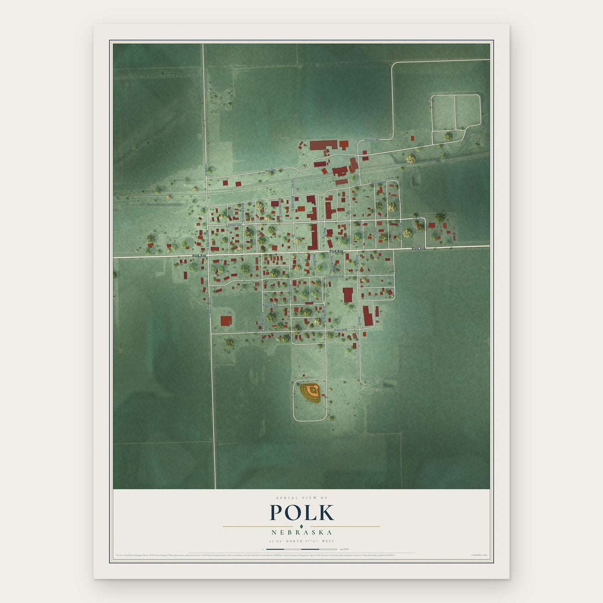 Polk, Nebraska map print, the full design