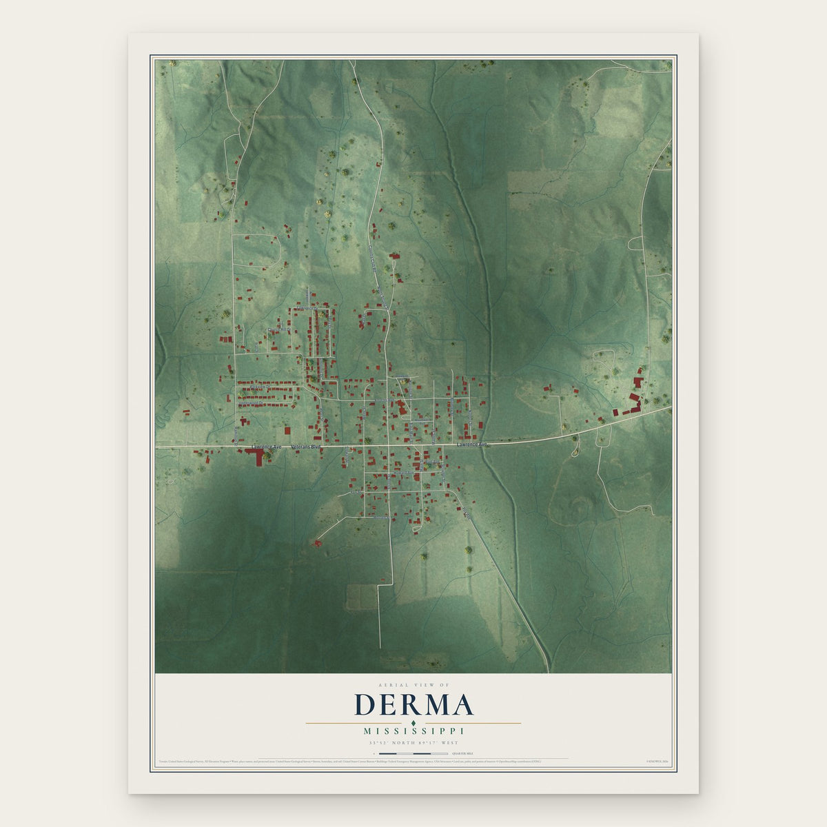 Derma, Mississippi map print, the full design