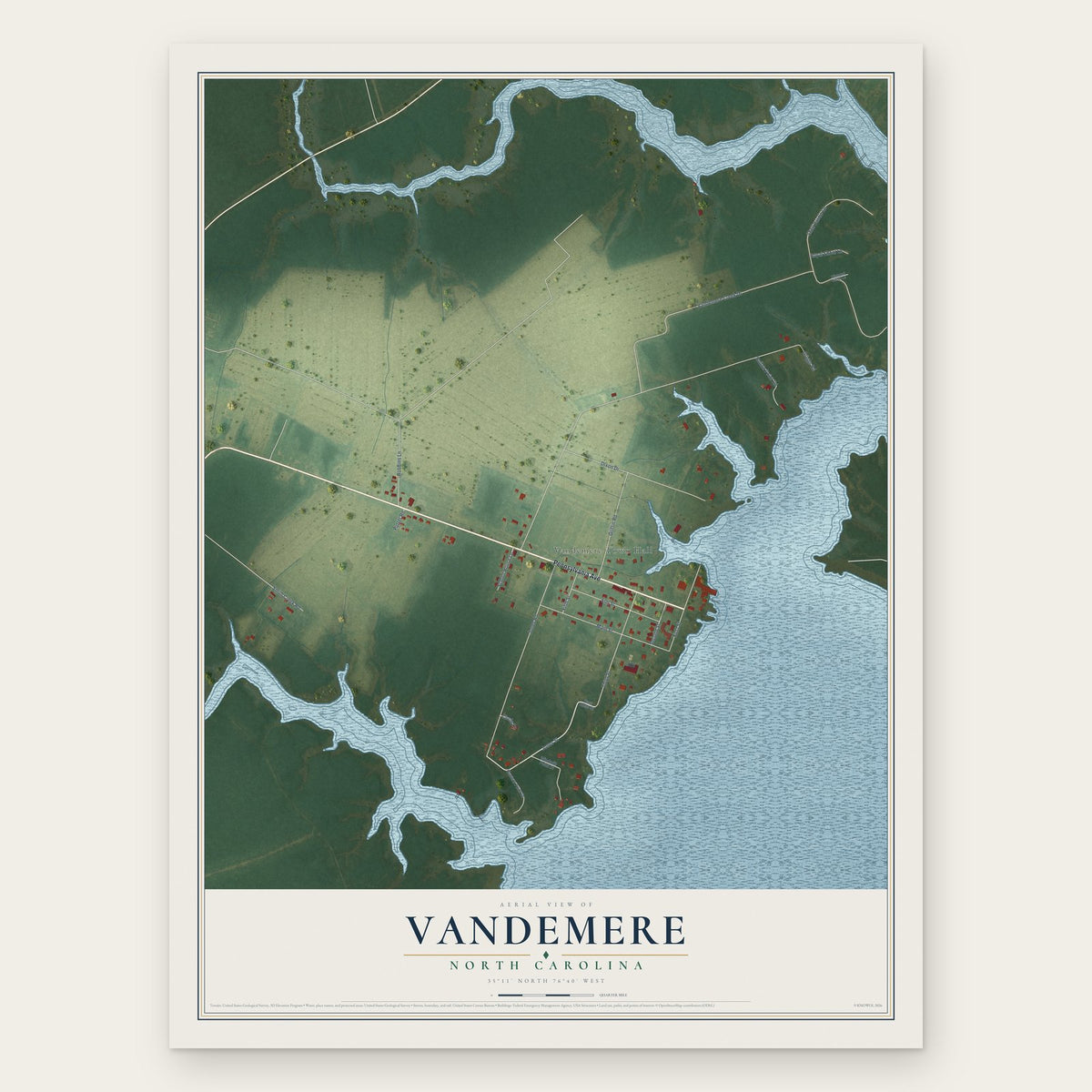 Vandemere, North Carolina map print, the full design