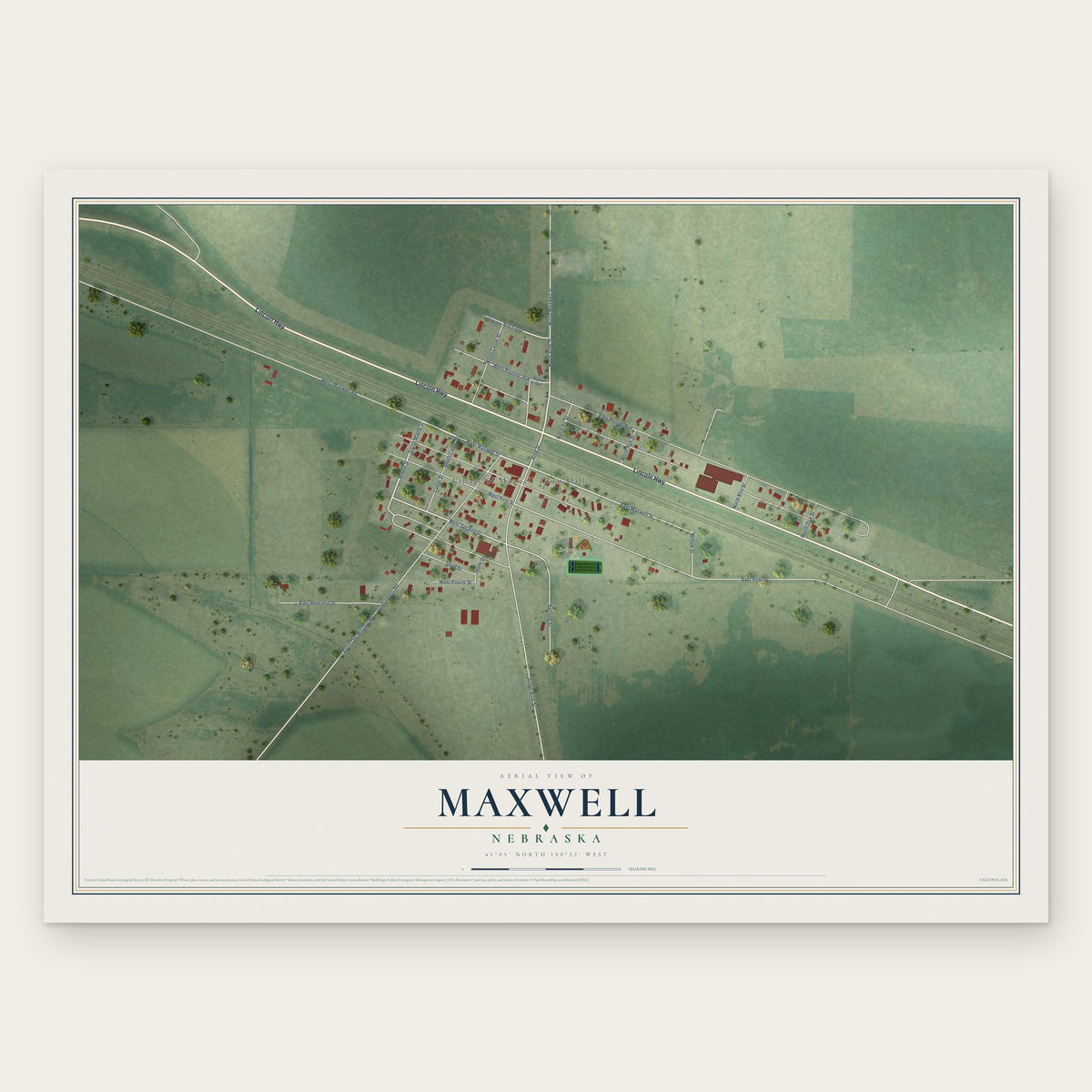 Maxwell, Nebraska map print, the full design