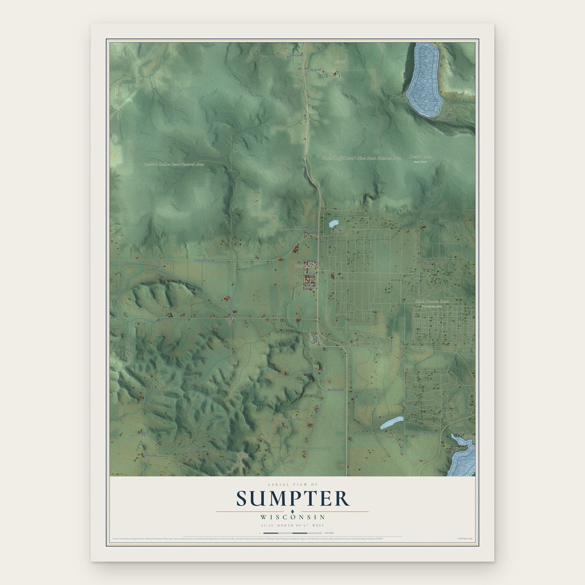 Sumpter, Wisconsin map print, the full design