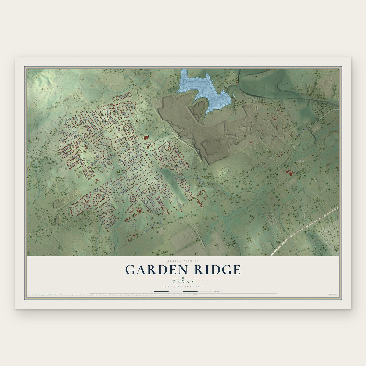 Garden Ridge, Texas map print, the full design