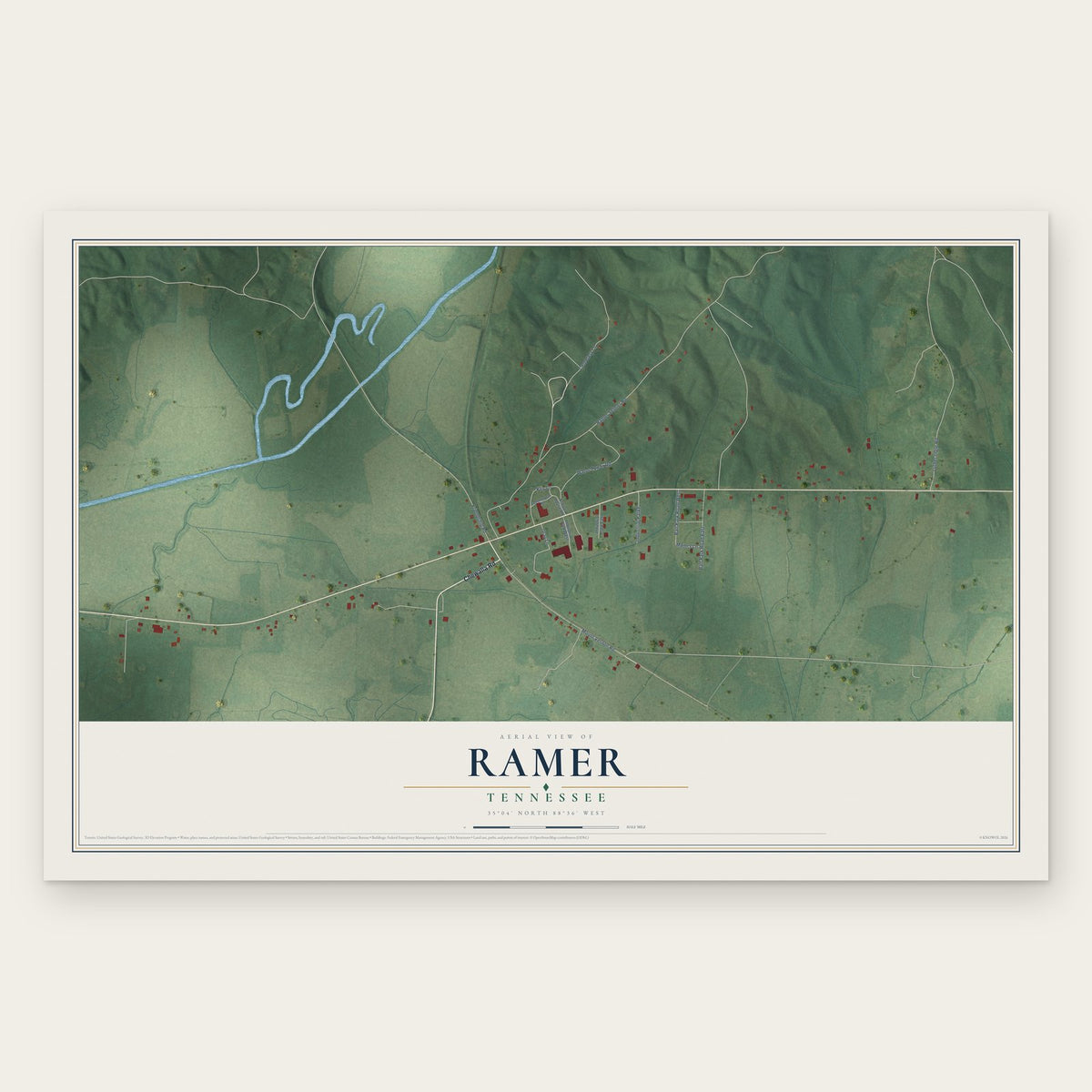 Ramer, Tennessee map print, the full design