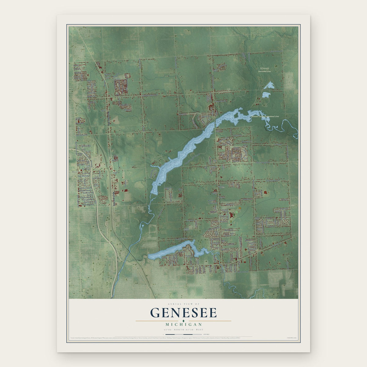 Genesee, Michigan map print, the full design