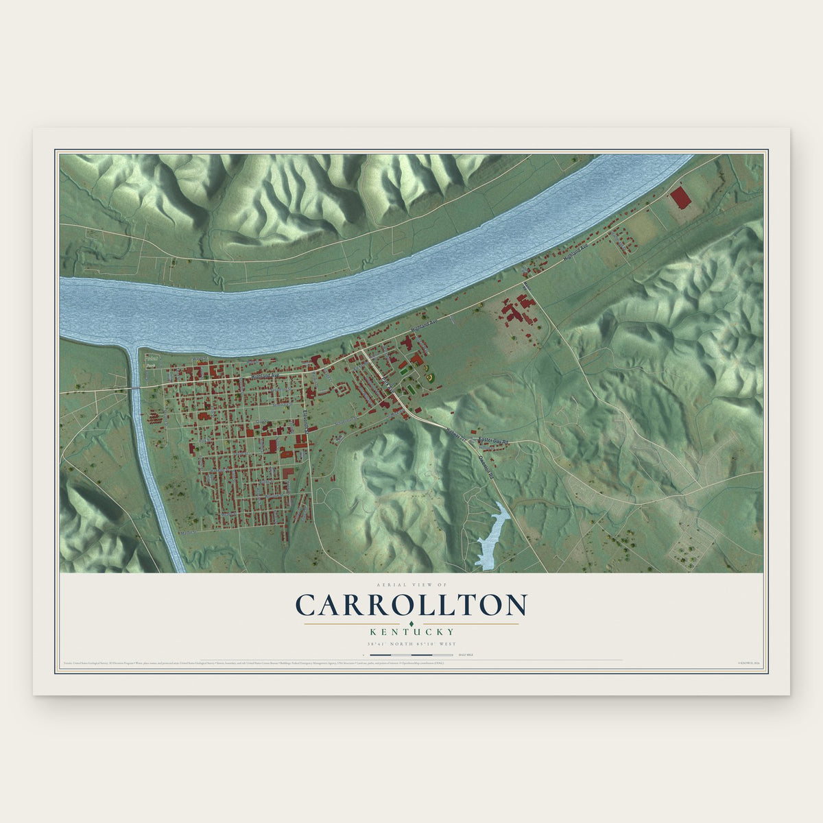 Carrollton, Kentucky map print, the full design