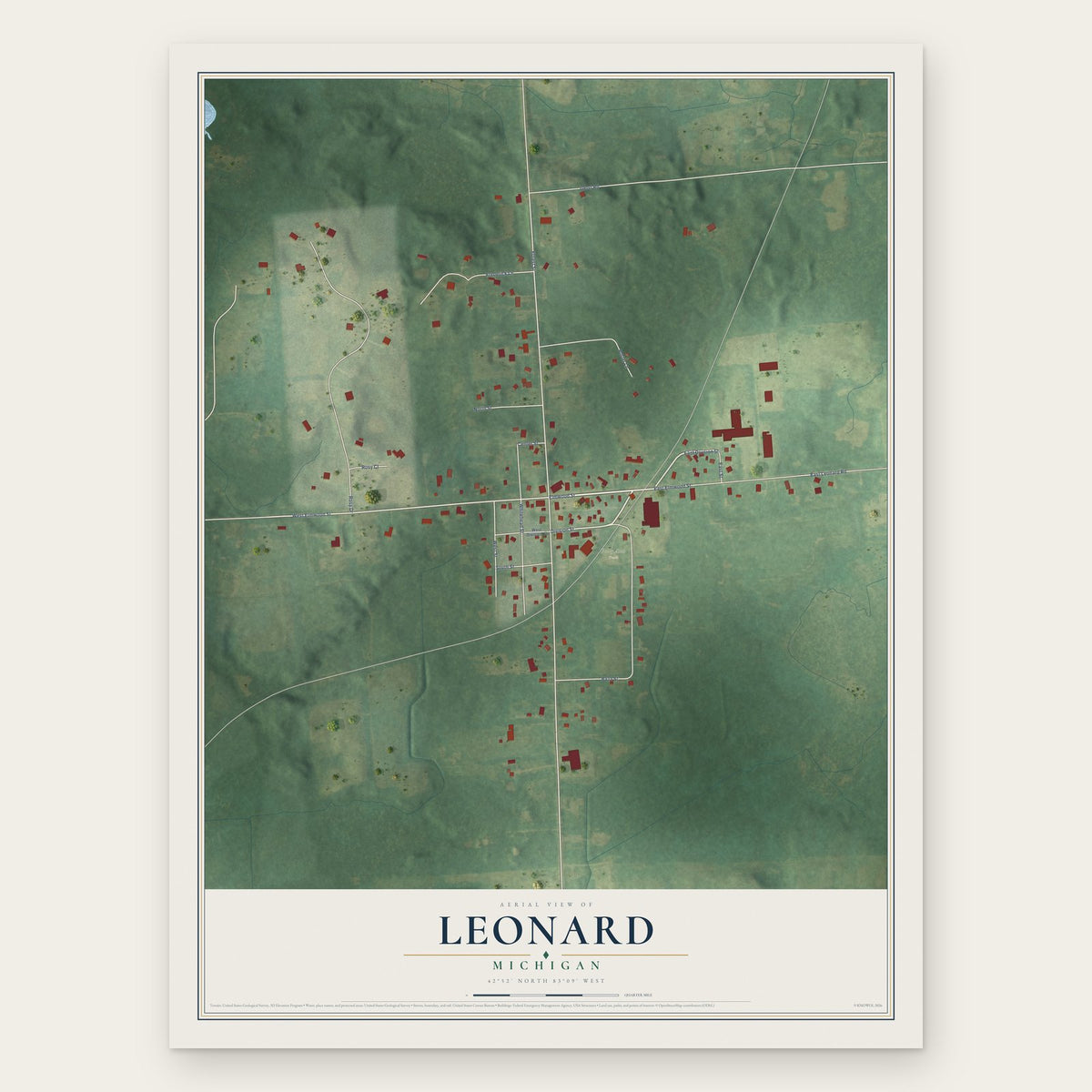 Leonard, Michigan map print, the full design