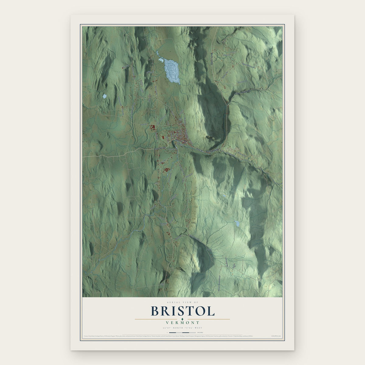Bristol, Vermont map print, the full design