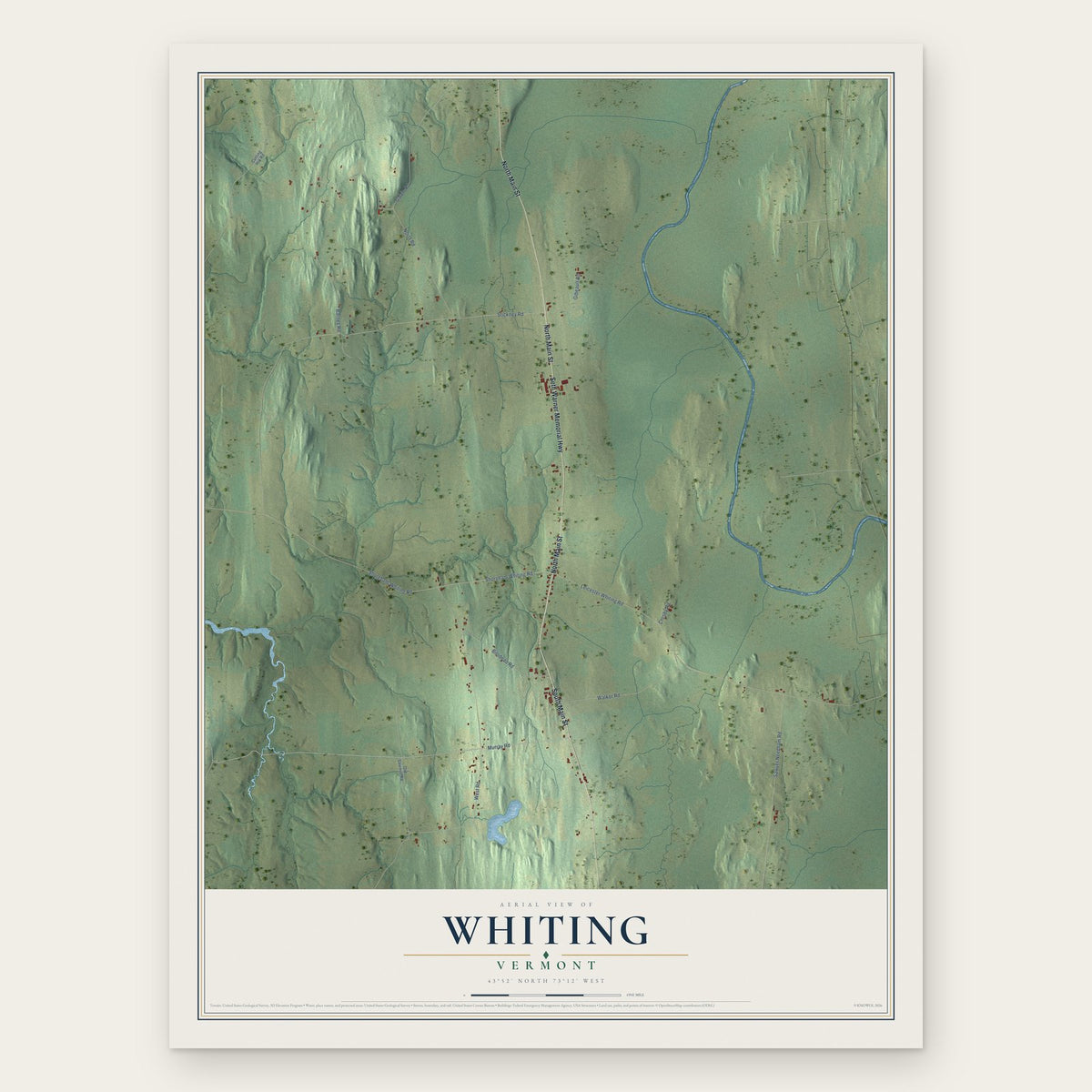 Whiting, Vermont map print, the full design