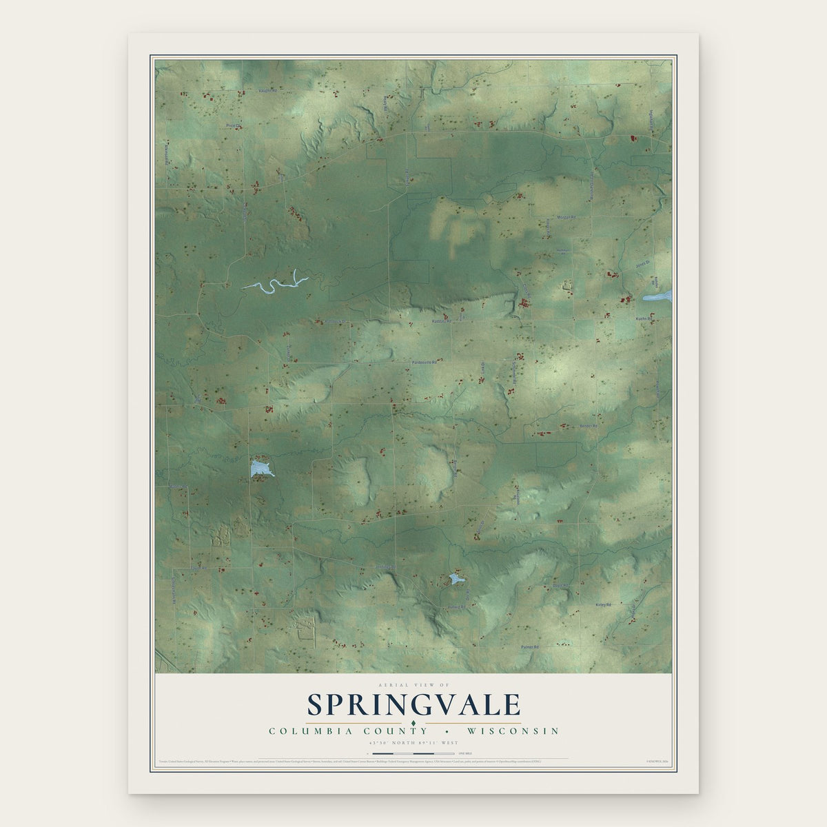 Springvale, Columbia County, Wisconsin map print, the full design