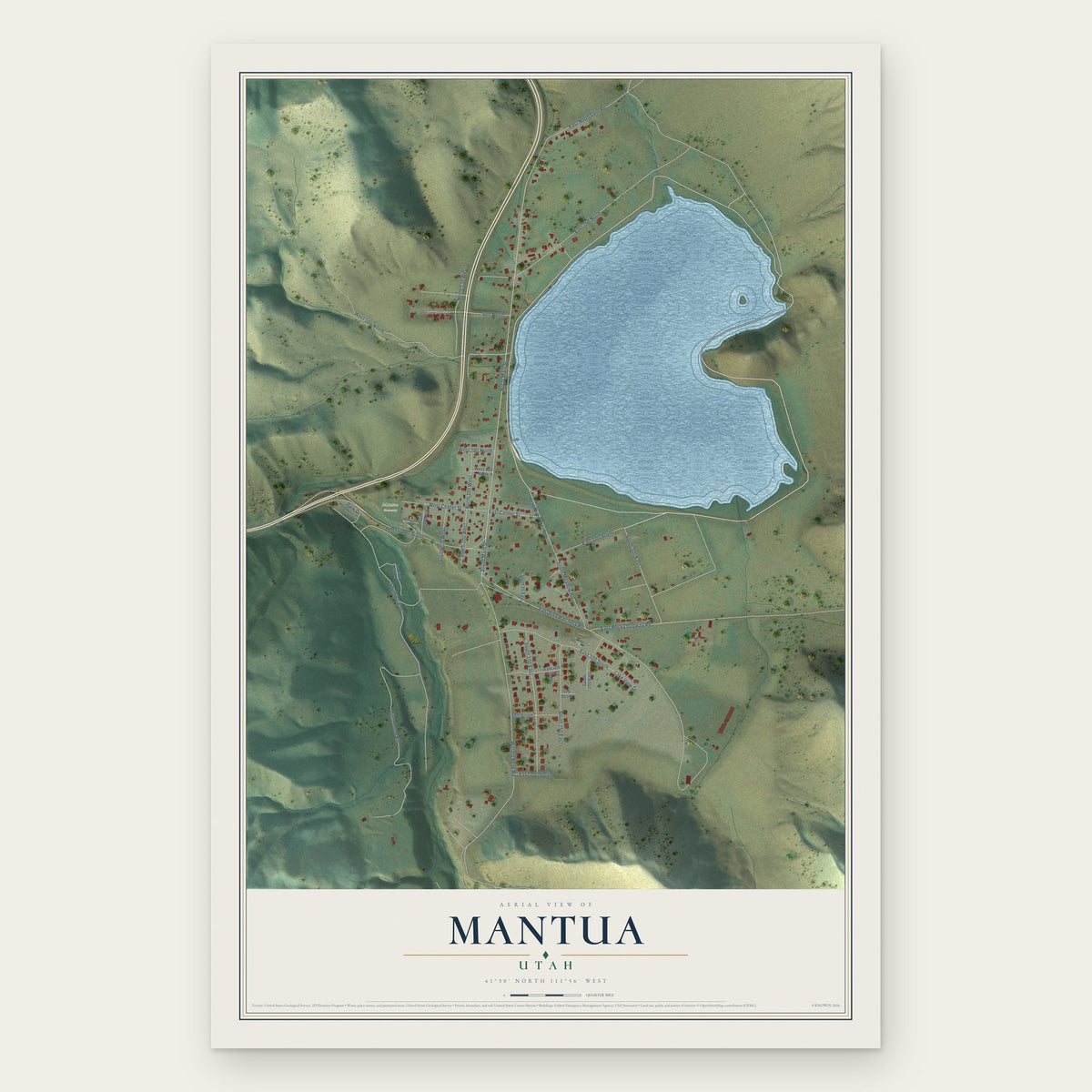 Mantua, Utah map print, the full design