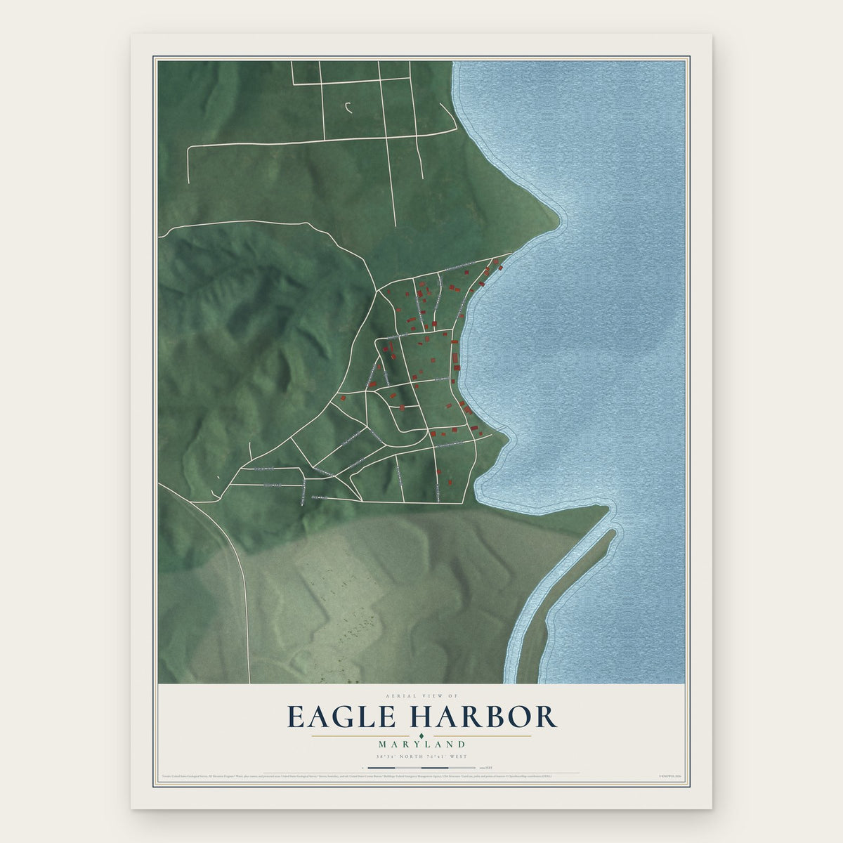 Eagle Harbor, Maryland map print, the full design
