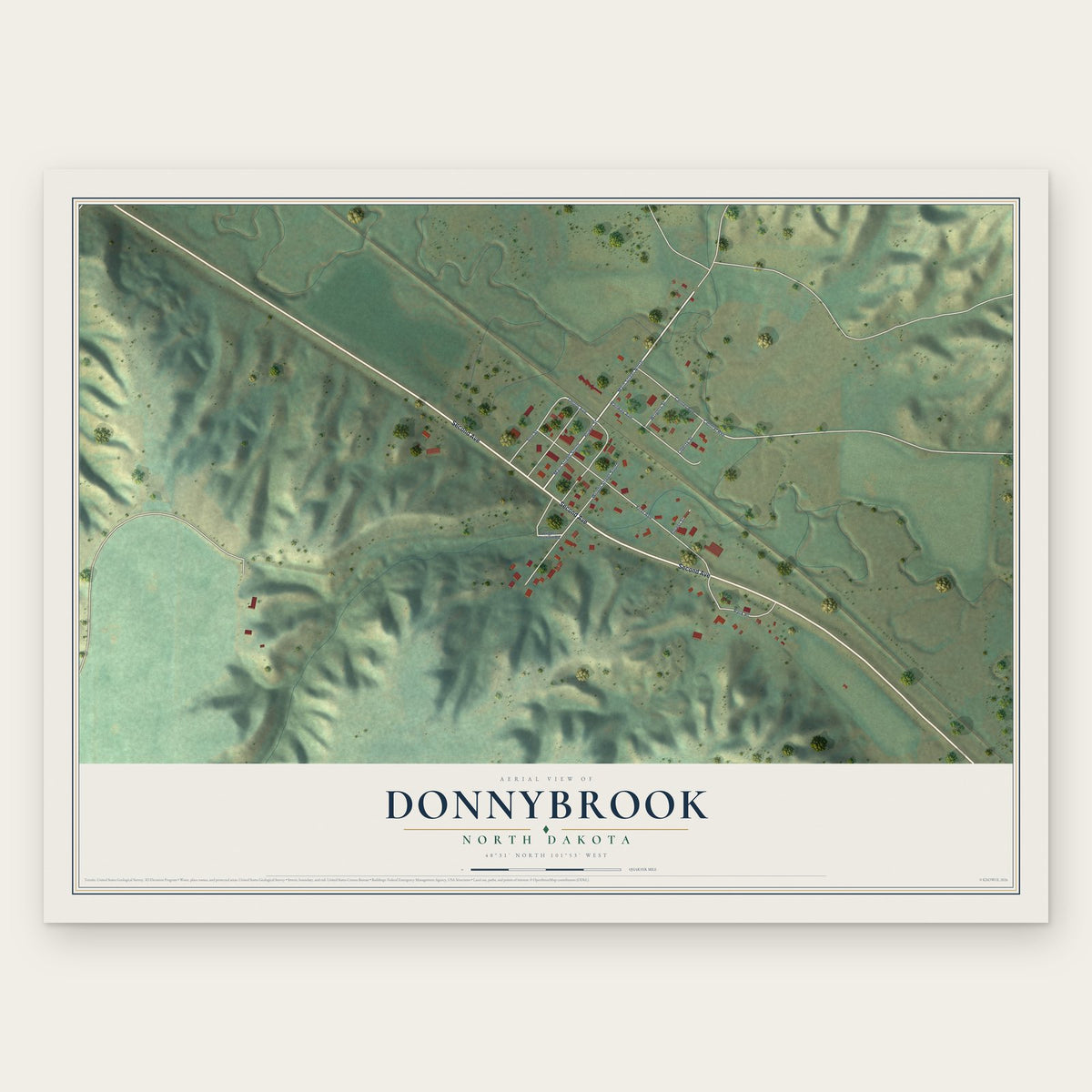 Donnybrook, North Dakota map print, the full design