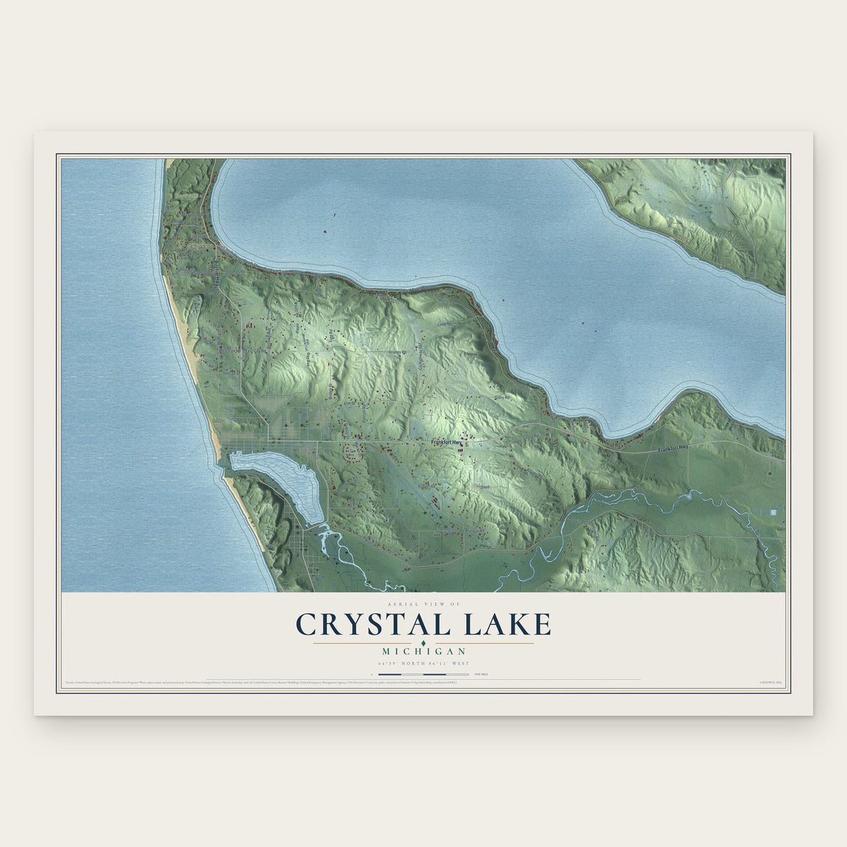 Crystal Lake, Michigan map print, the full design