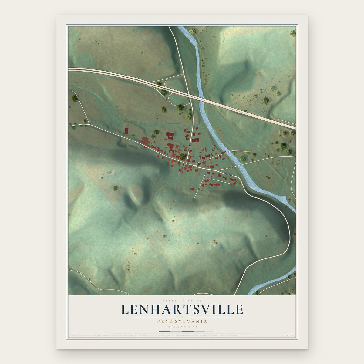 Lenhartsville, Pennsylvania map print, the full design