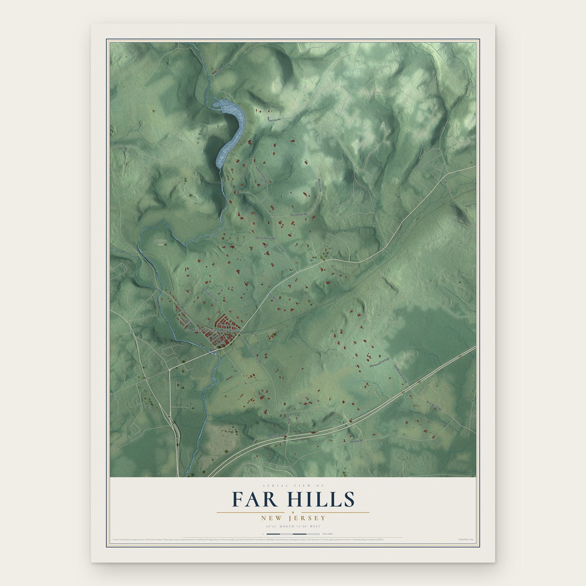 Far Hills, New Jersey map print, the full design