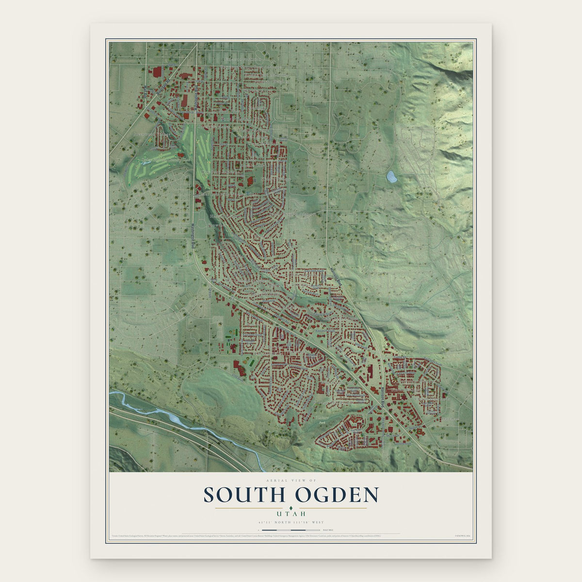 South Ogden, Utah map print, the full design