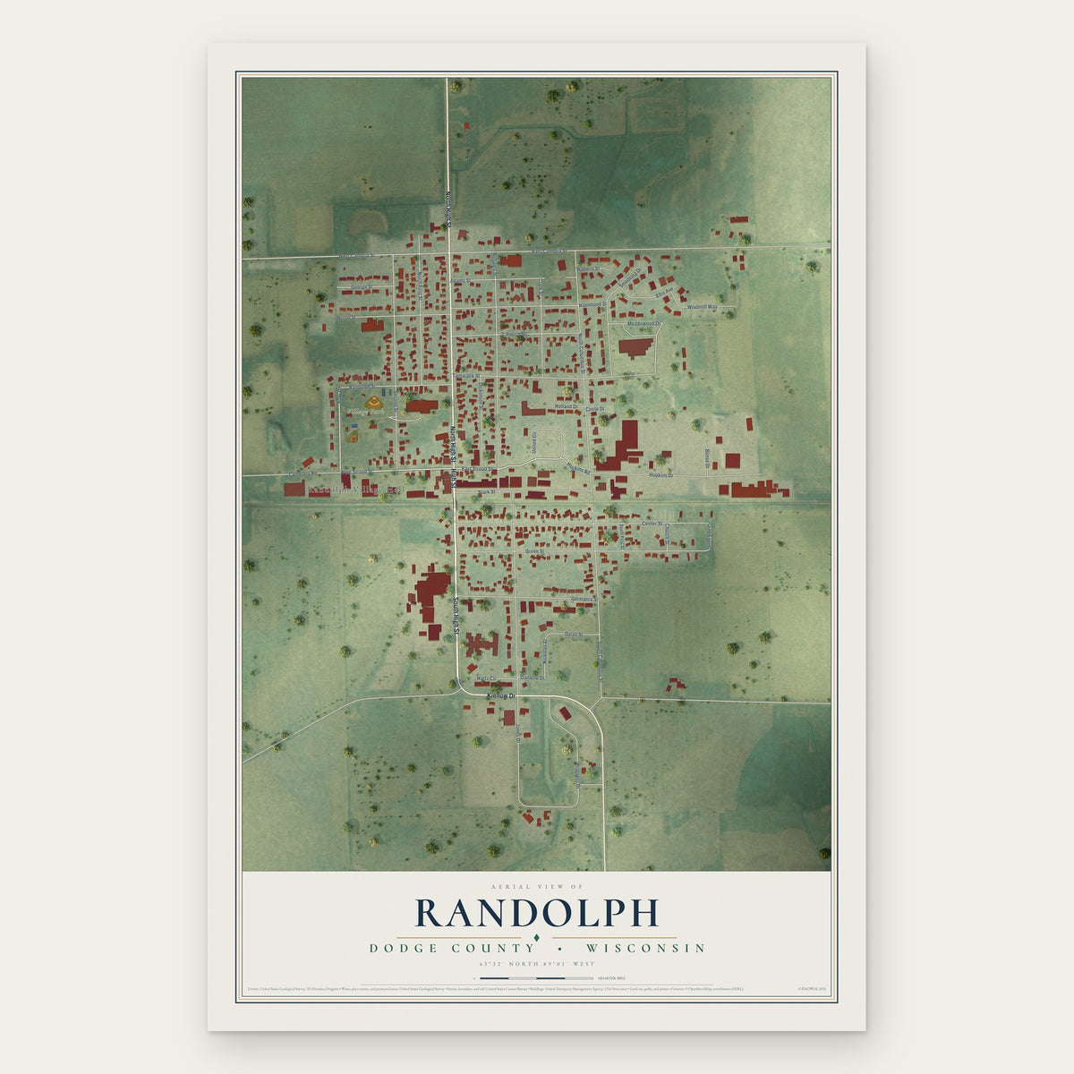 Randolph, Dodge County, Wisconsin map print, the full design