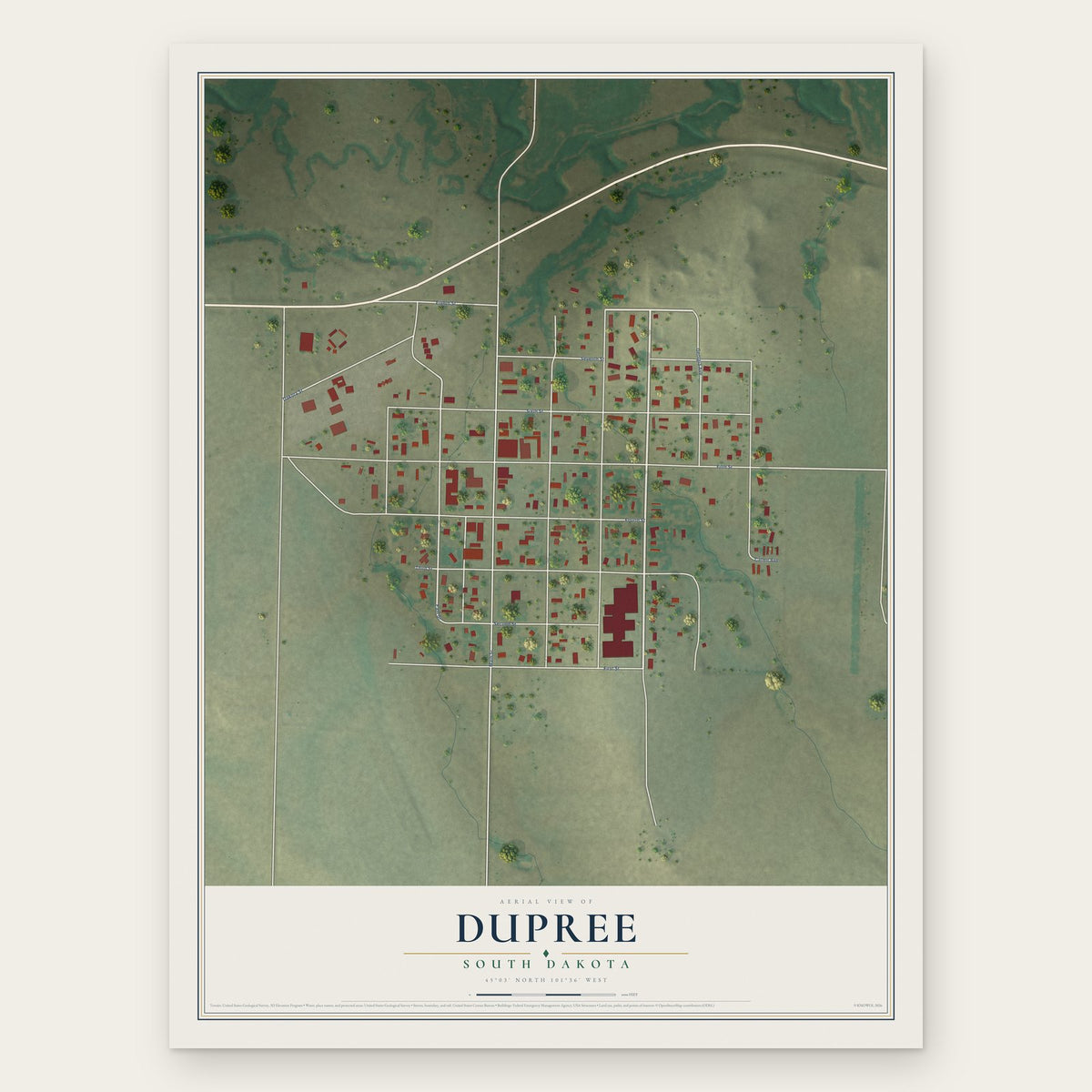 Dupree, South Dakota map print, the full design