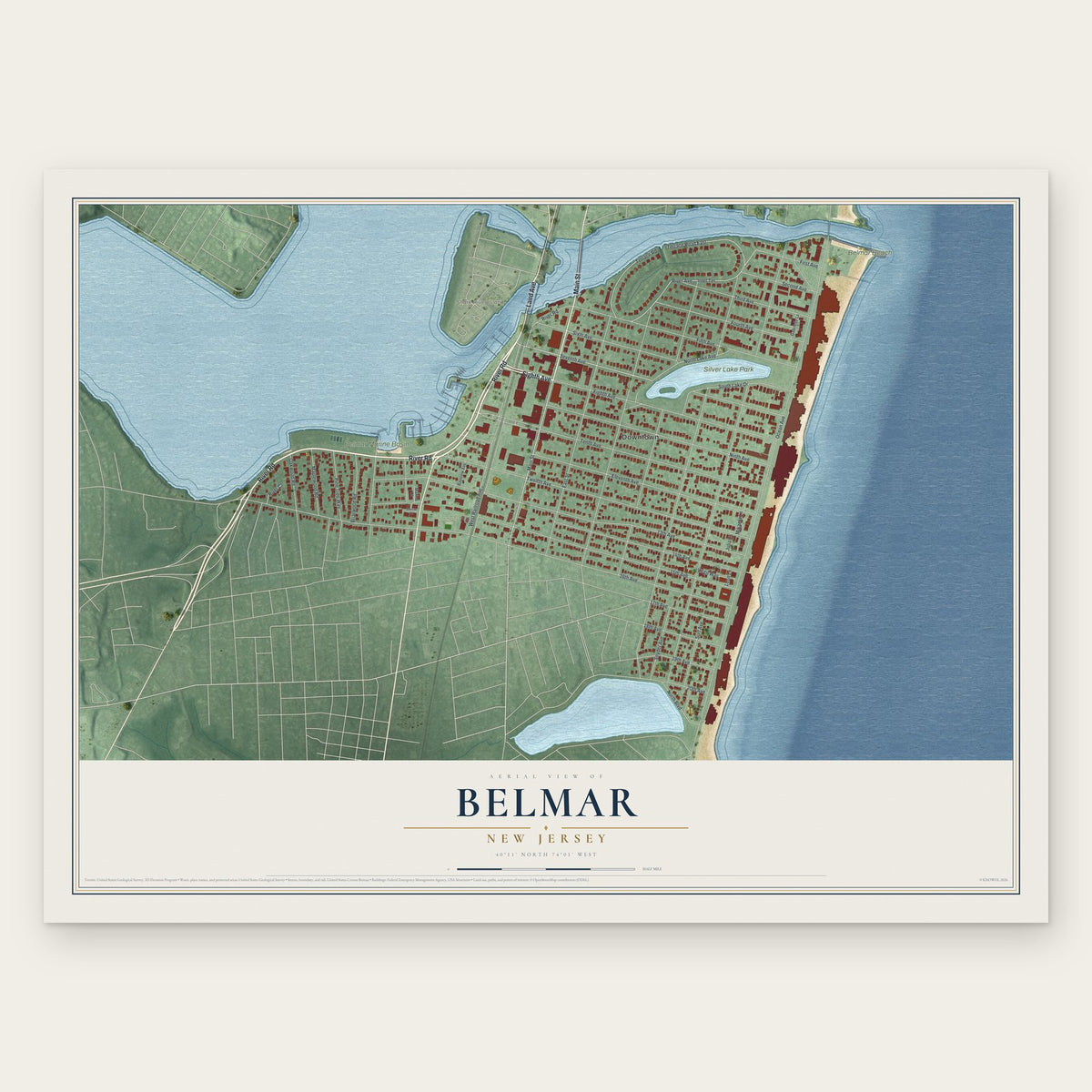 Belmar, New Jersey map print, the full design