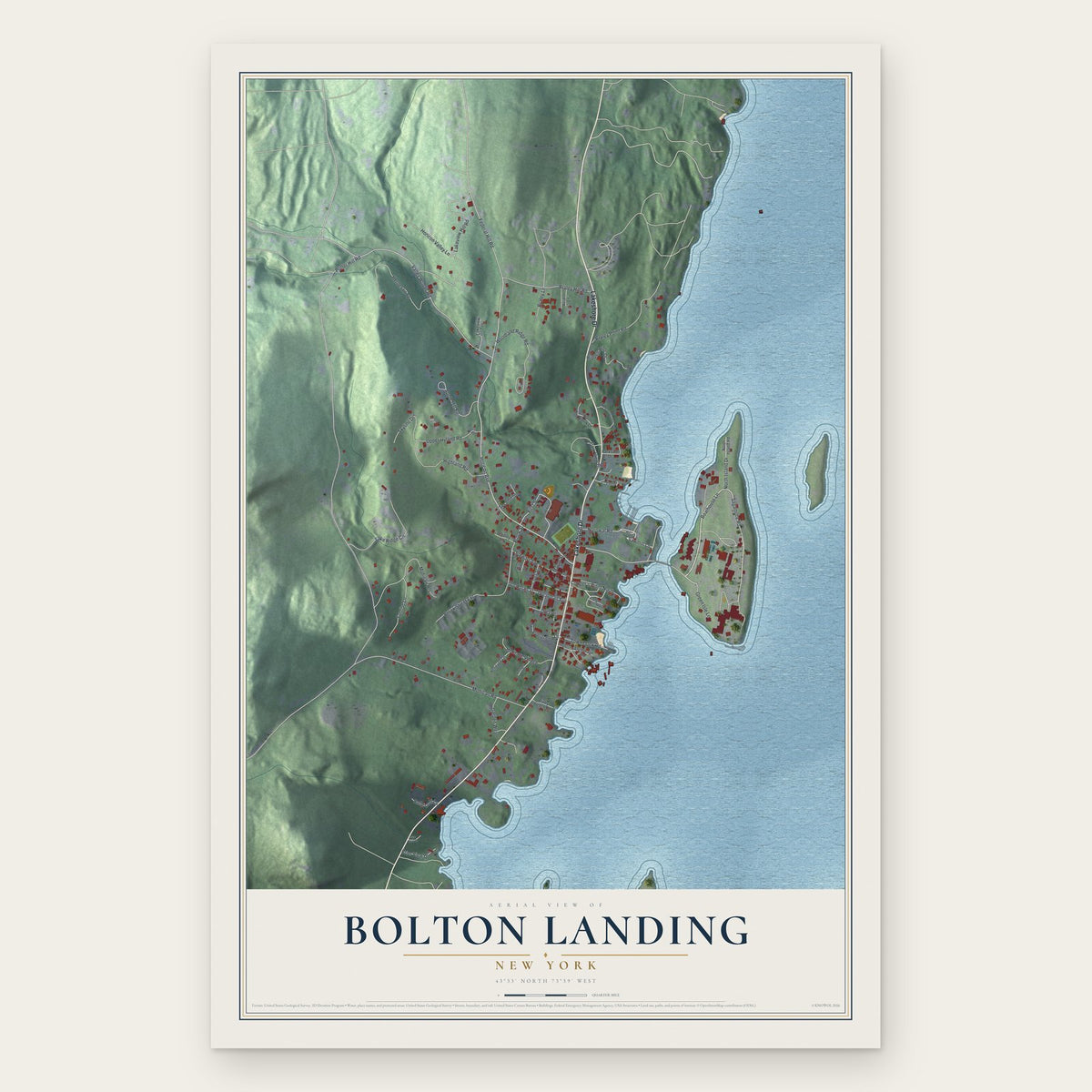 Bolton Landing, New York map print, the full design