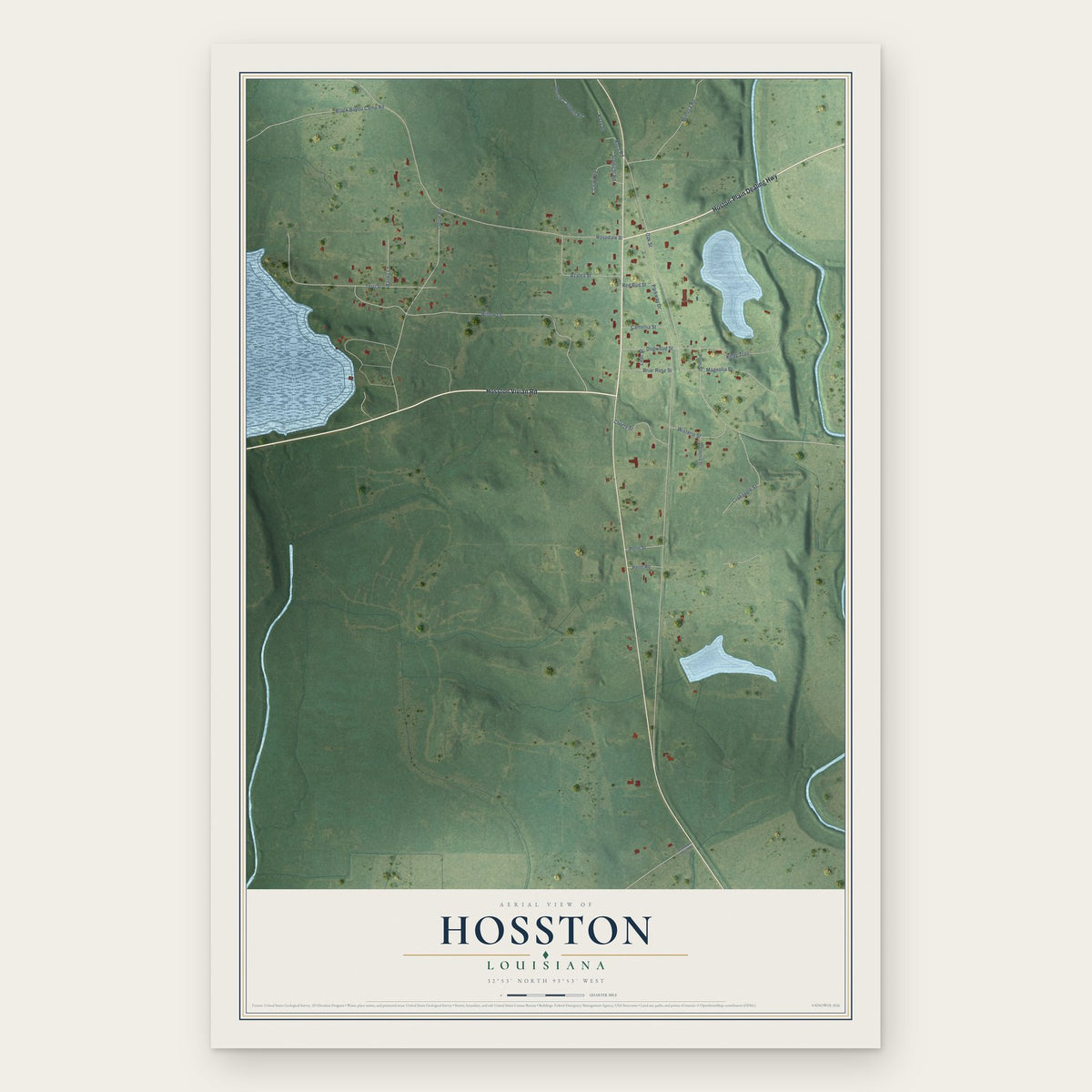 Hosston, Louisiana map print, the full design