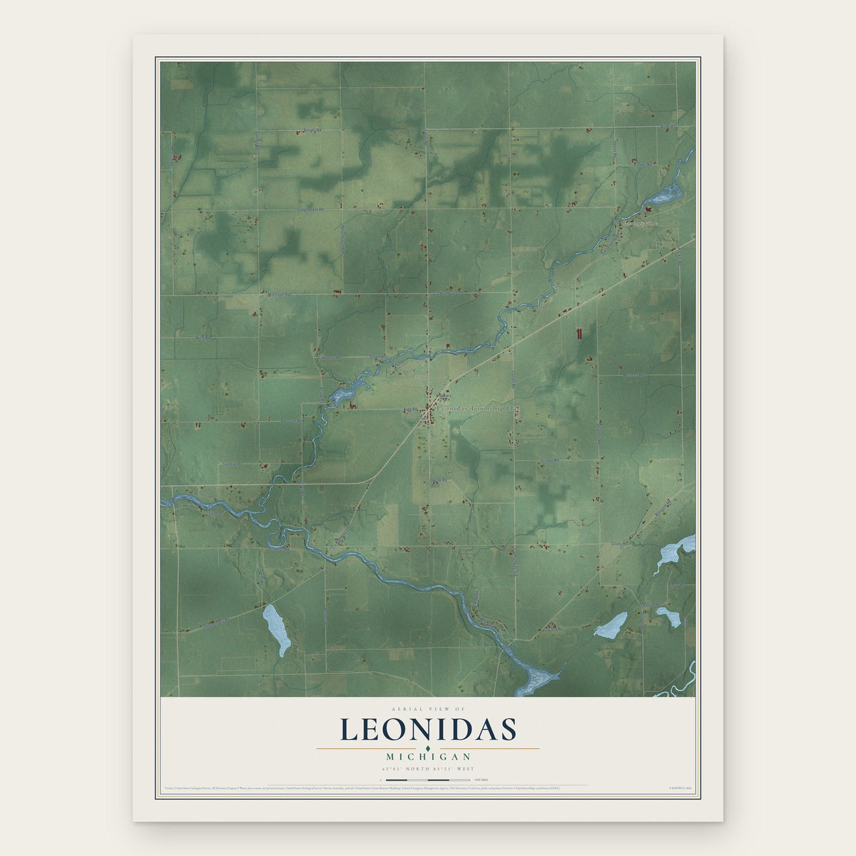 Leonidas, Michigan map print, the full design
