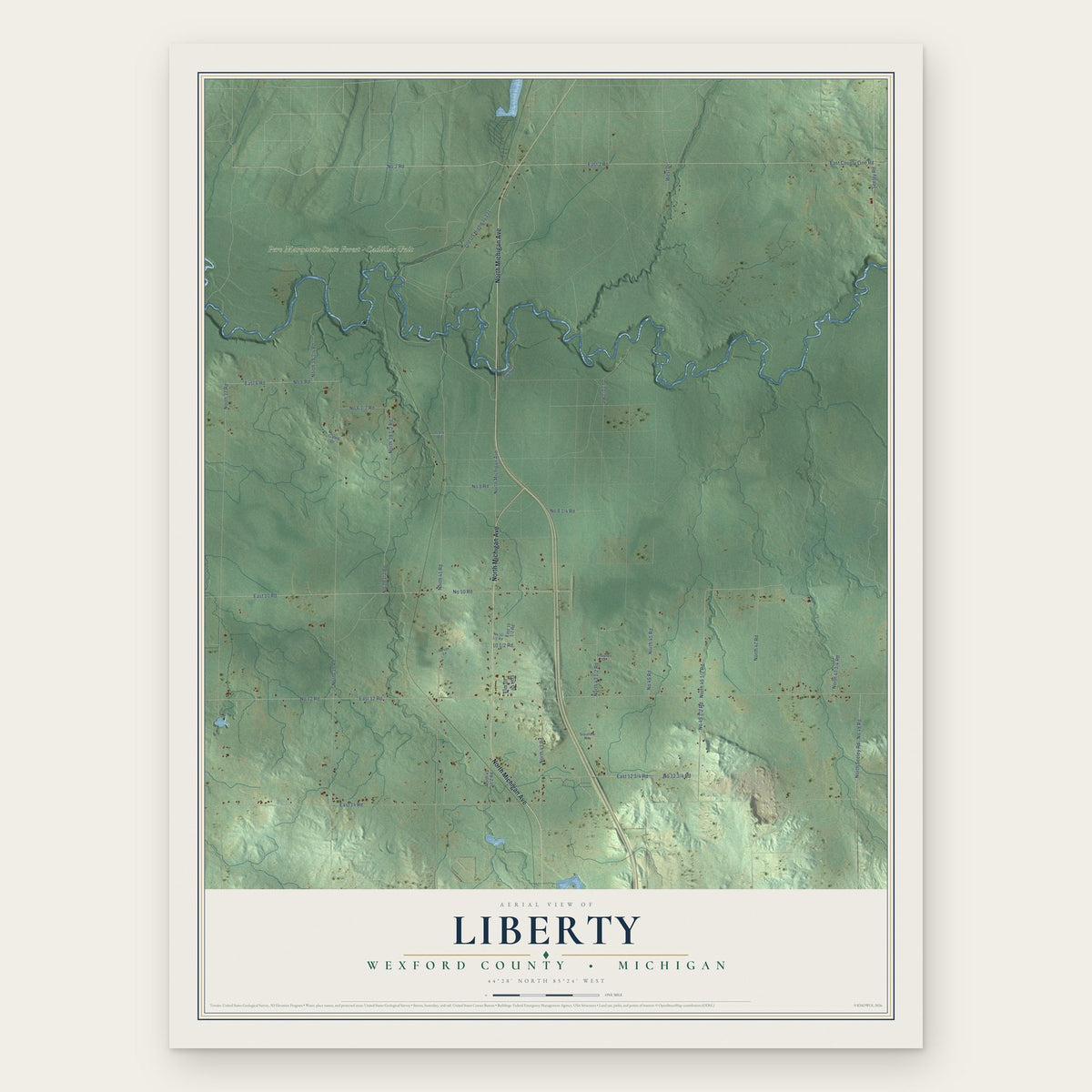 Liberty, Wexford County, Michigan map print, the full design