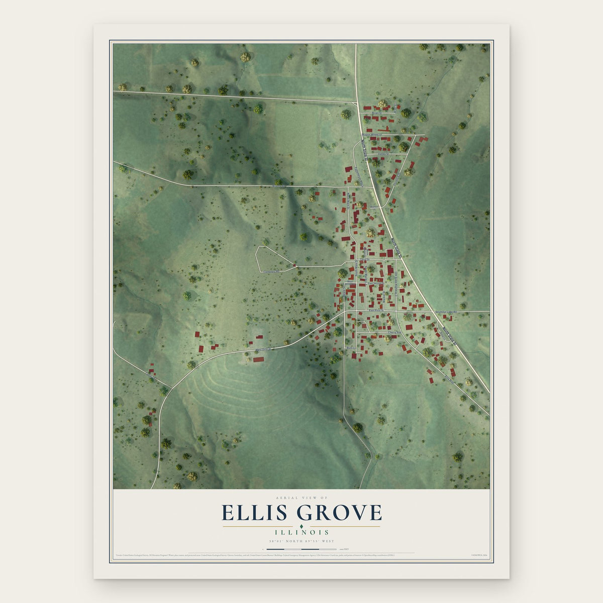 Ellis Grove, Illinois map print, the full design
