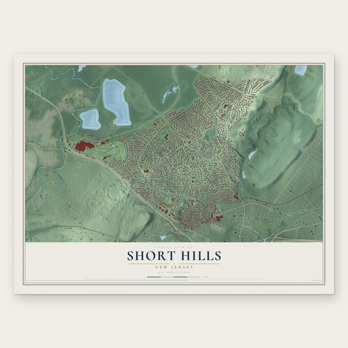 Short Hills, New Jersey map print, the full design