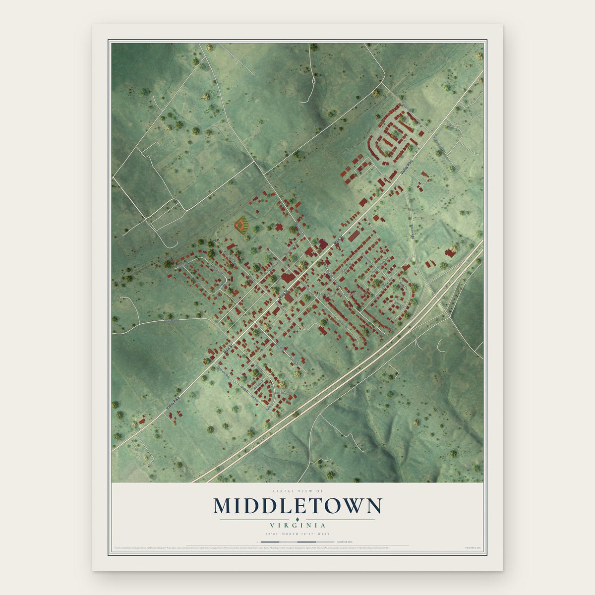 Middletown, Virginia map print, the full design