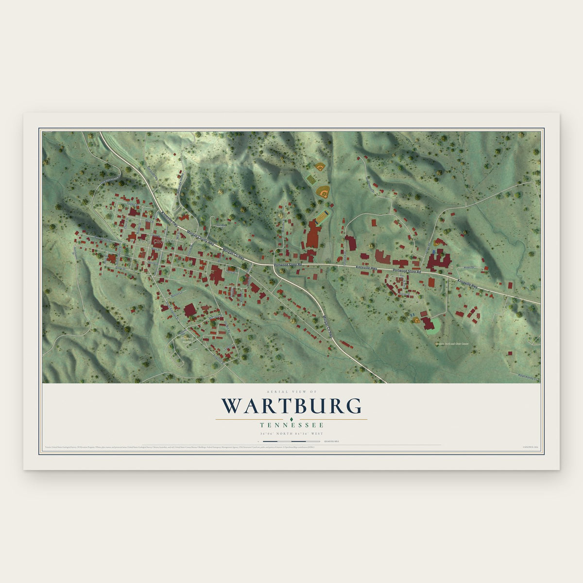 Wartburg, Tennessee map print, the full design