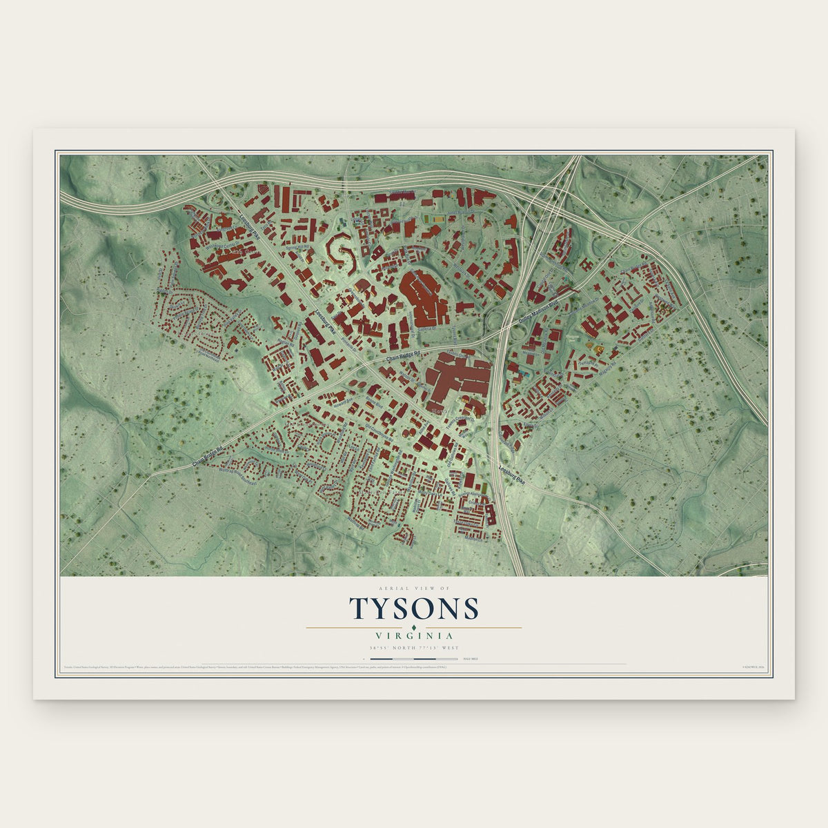 Tysons, Virginia map print, the full design